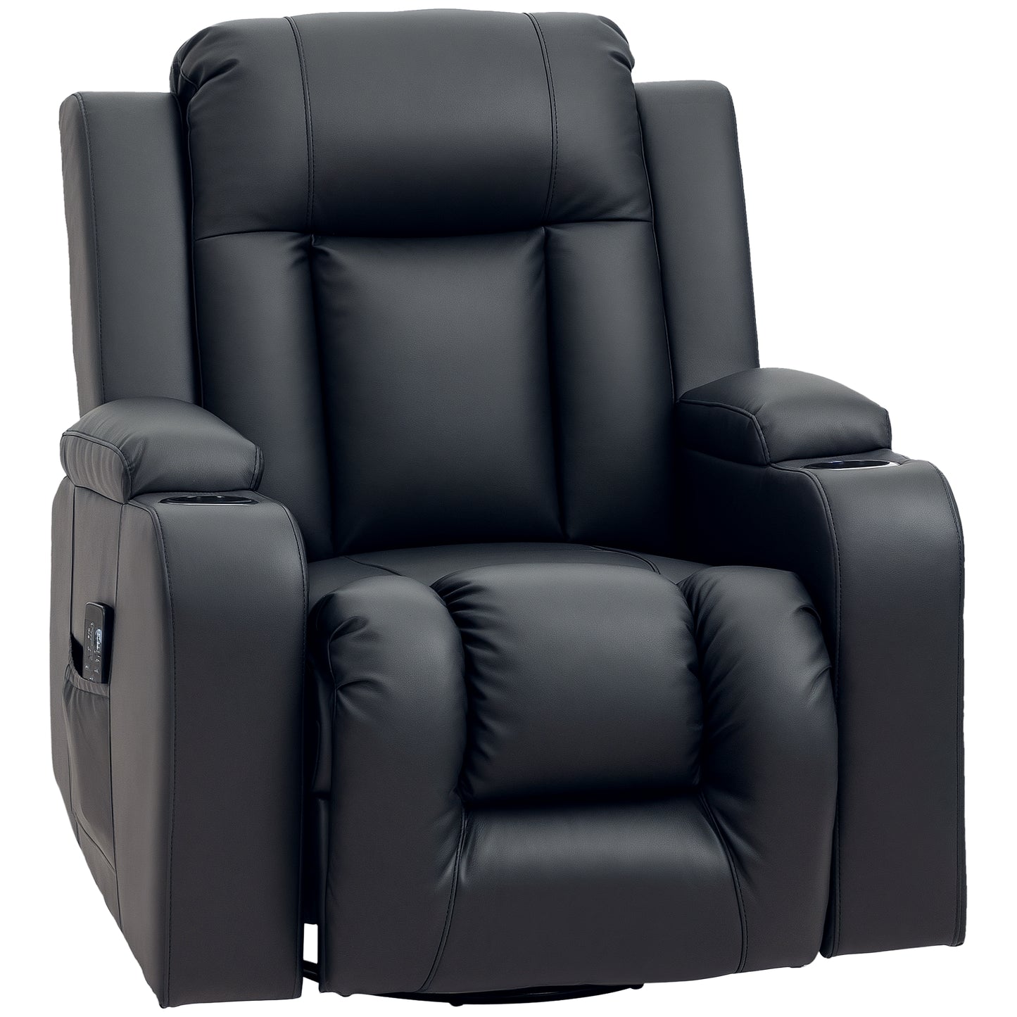 HOMCOM Swivel Massage Recliner Chair Rocker, Overstuffed Manual Reclining Sofa, PU Leather Rocking Chair with Side Pockets, Cup Holders, for Living Room, Nursery, Brown