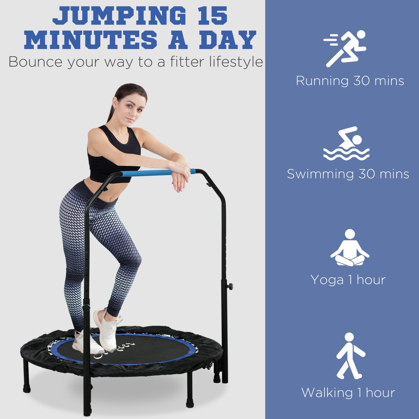 Soozier 40" Foldable Mini Fitness Trampoline, with Adjustable Foam Handle, Orange
