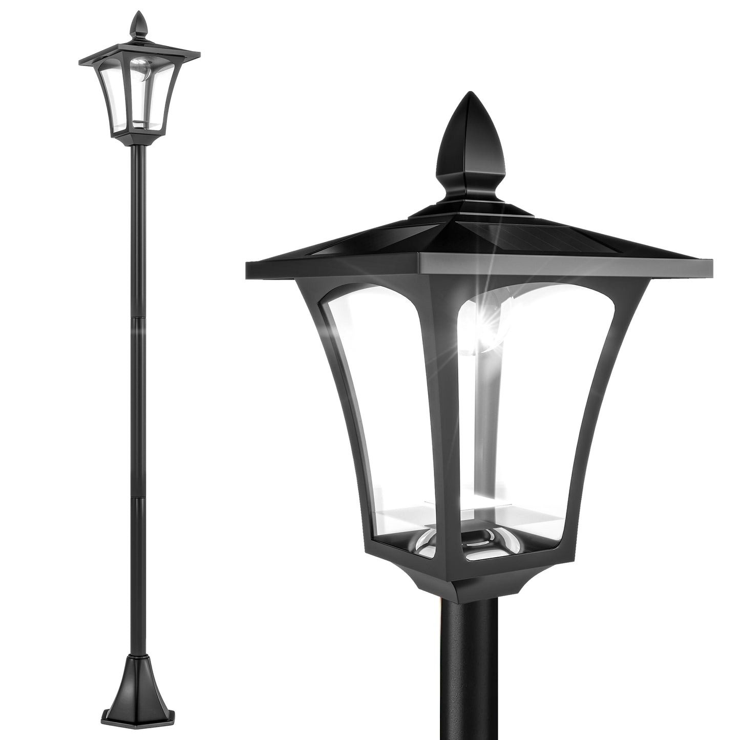 Outsunny Single Solar Lamp Post Garden Solar-Powered LED Streetlight Style Outdoor Light Waterproof 5-6 Hours with Base for Lawn Pathway Walkway 47"H, Black
