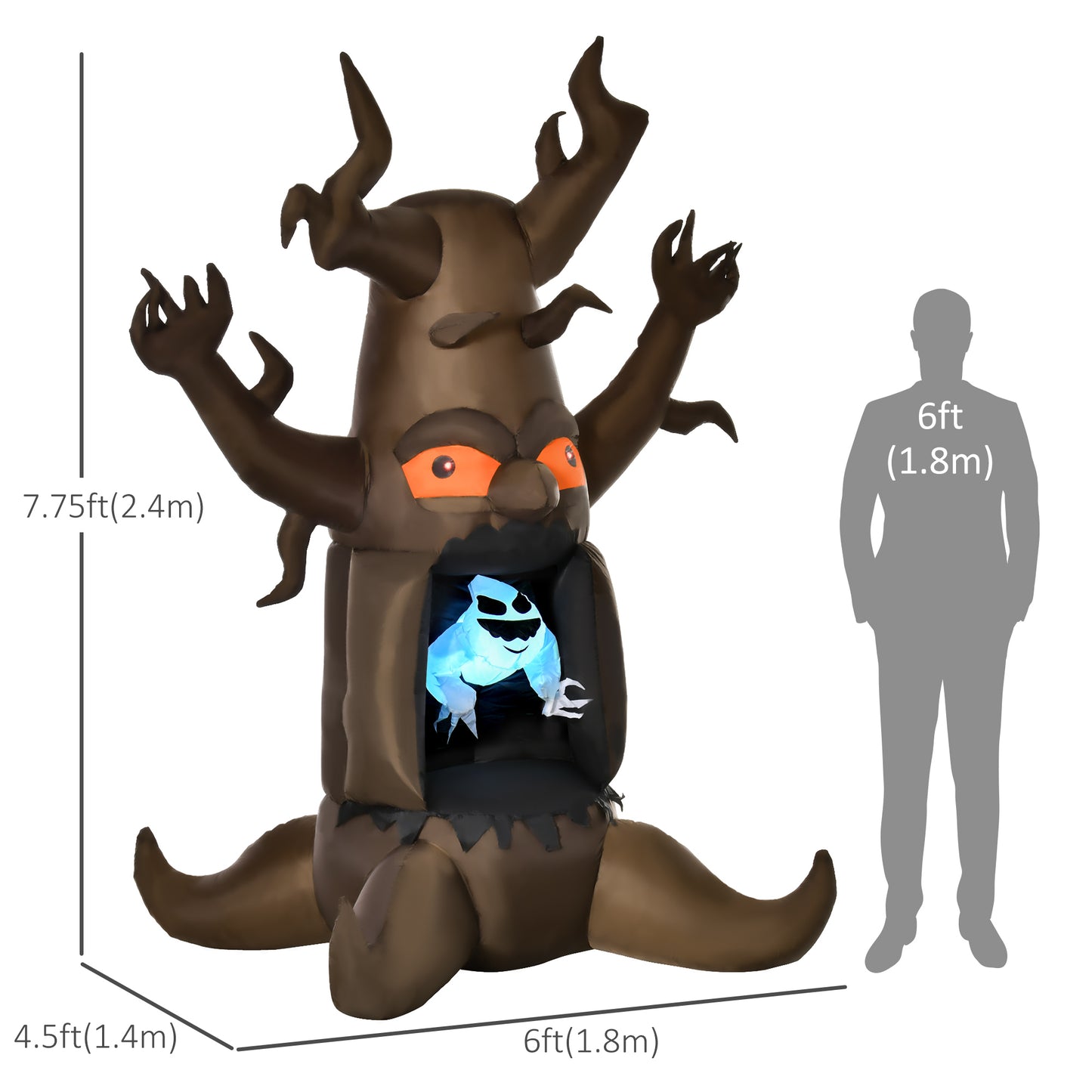 HOMCOM Inflatable Halloween Decoration Haunted Tree with Owl/Ghost/Pumpkins, Blow-Up Outdoor LED Display for Lawn, Garden, Party