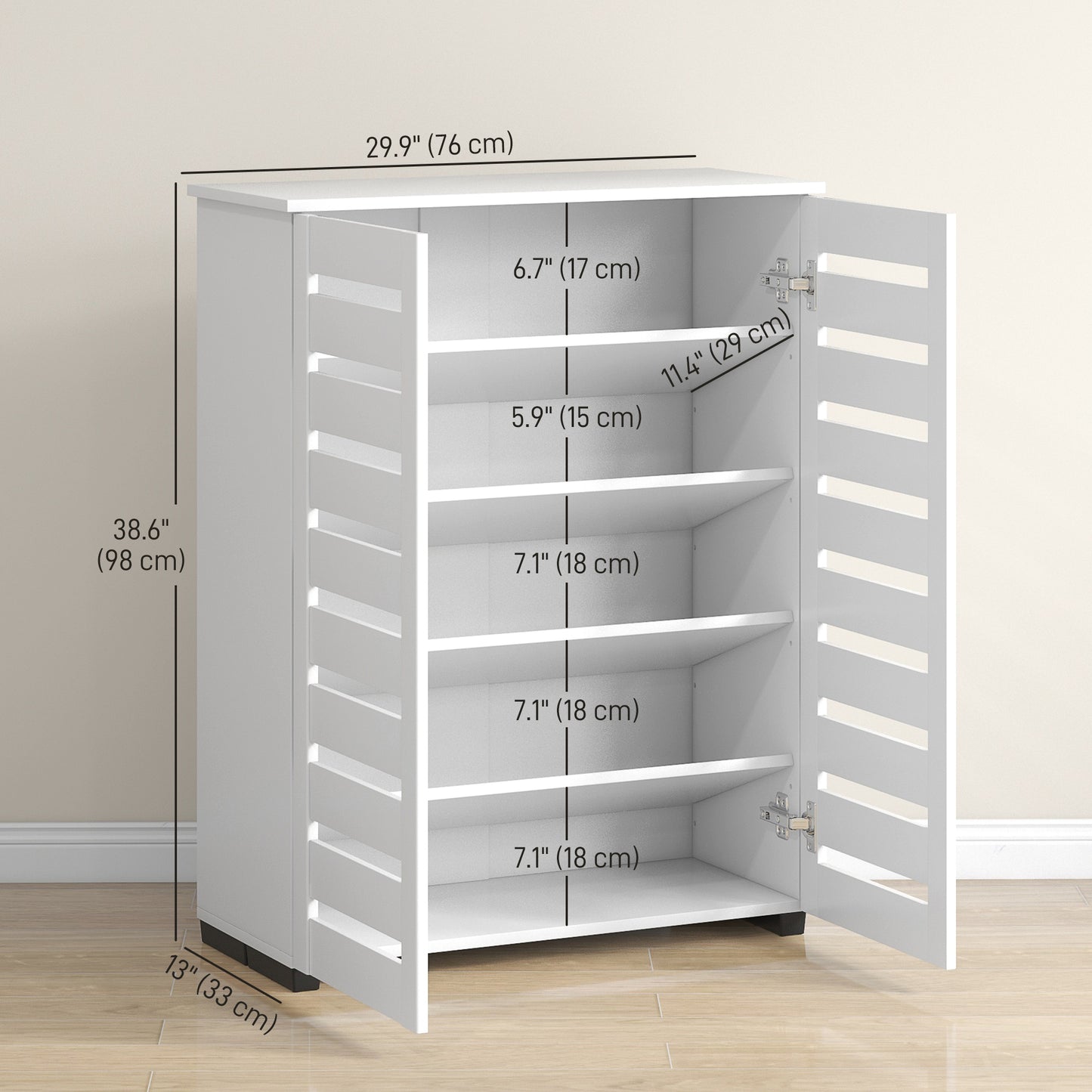 HOMCOM Shoe Storage Cabinet, Shoe Cabinet with 2 Slatted Doors for 15 Pairs of Shoes, Black