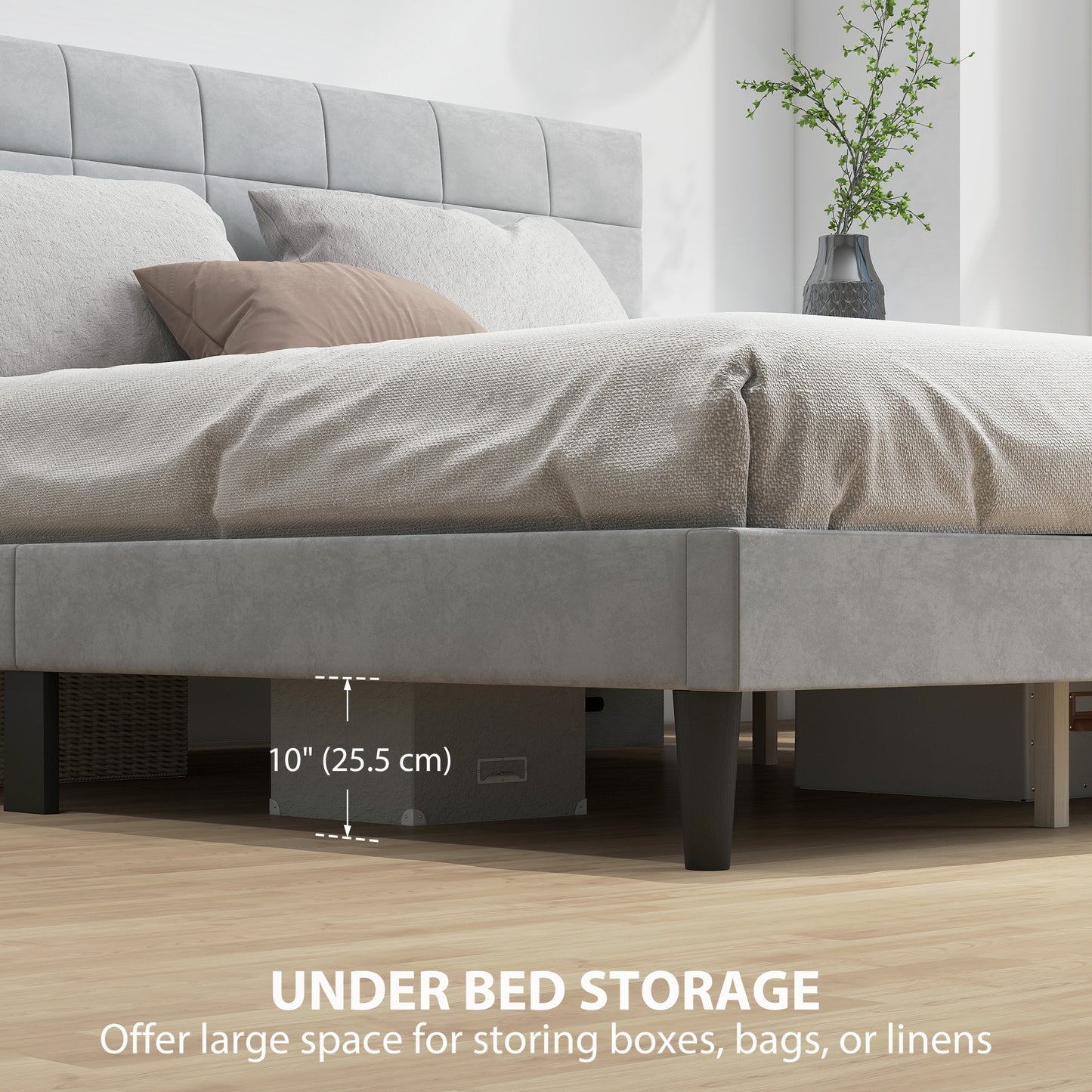 HOMCOM Queen Size Bed Frame with Upholstered Headboard, Modern Platform Bed Frame with Wood Slats, 1100 lbs Capacity, Cream