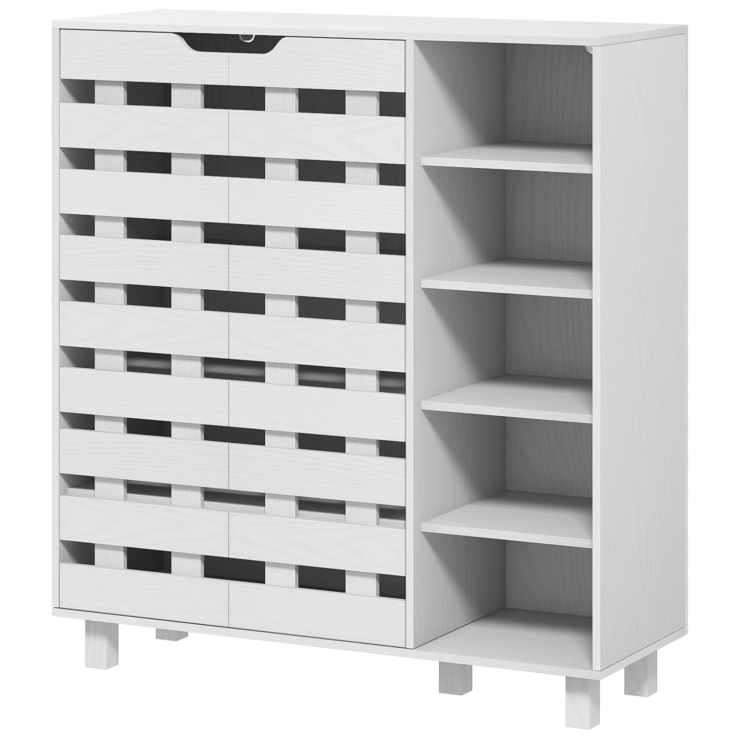 HOMCOM Shoe Cabinet, 21 Pair Shoe Storage Cabinet Organizer with 5-tier Double Door Cupboard and 5-tier Open Shelves, Black