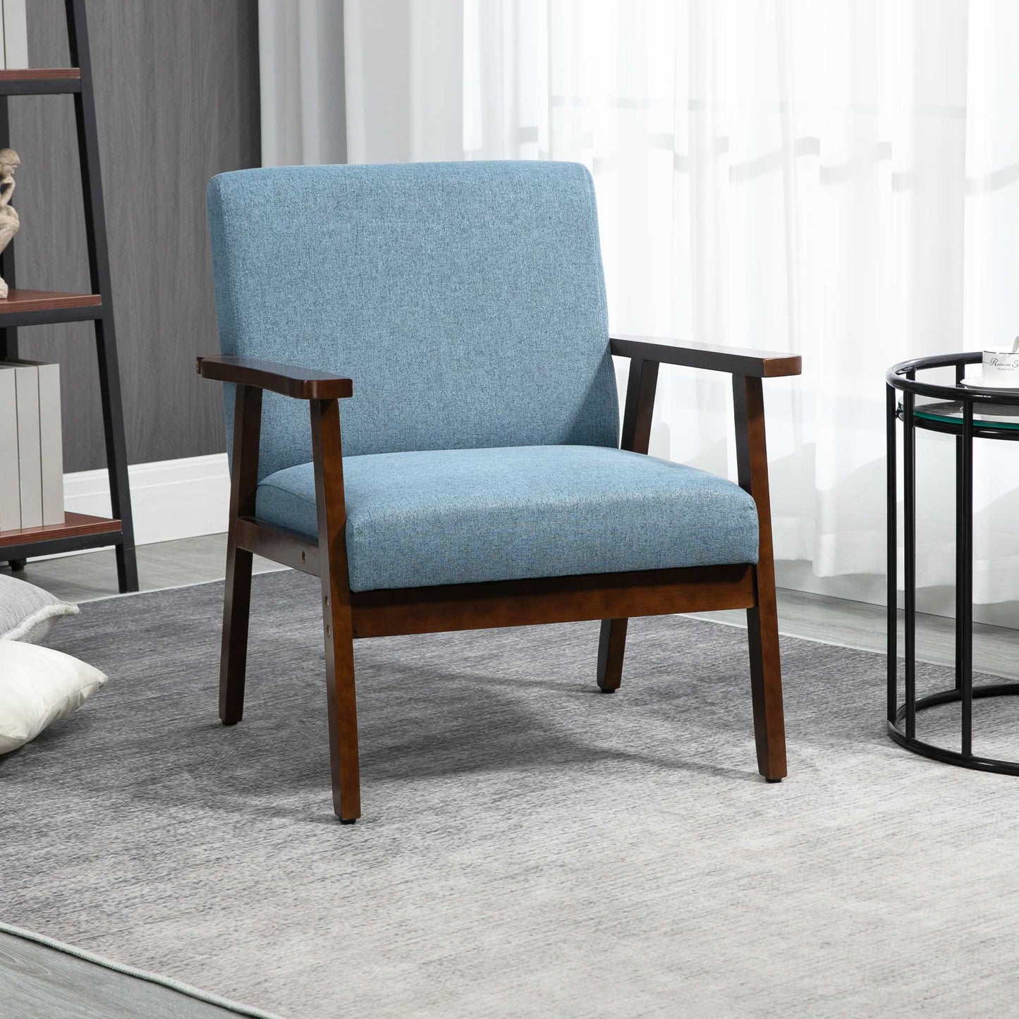 HOMCOM Modern Accent Chairs with Cushioned Seat, Upholstered Linen-Feel Armchair for Bedroom, Living Room, Dark Gray