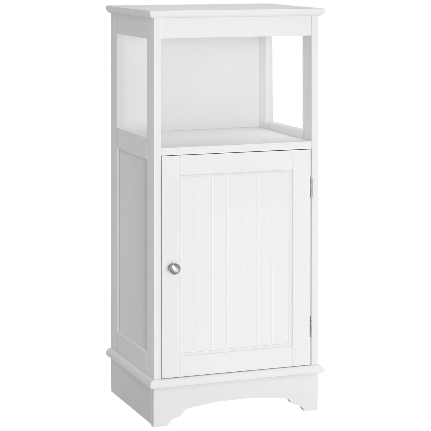kleankin Modern Bathroom Floor Cabinet with Open Shelf, Freestanding Storage Organizer Unit with Single Door for Home Office, Living Room, White