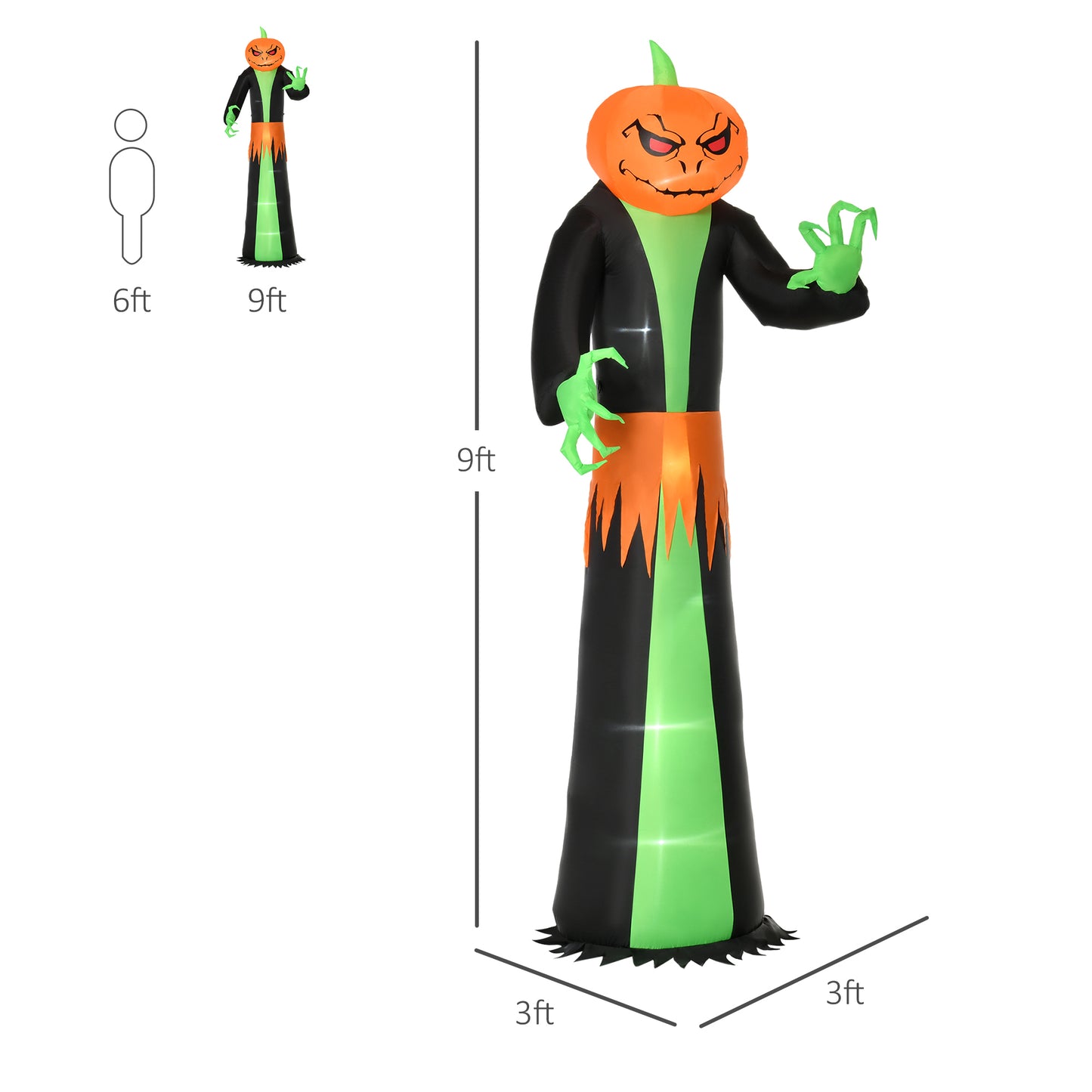 HOMCOM 7ft Inflatable Halloween Decoration Pumpkin Reaper, Blow-Up Outdoor LED Yard Display with Lights for Garden, Party, Holiday