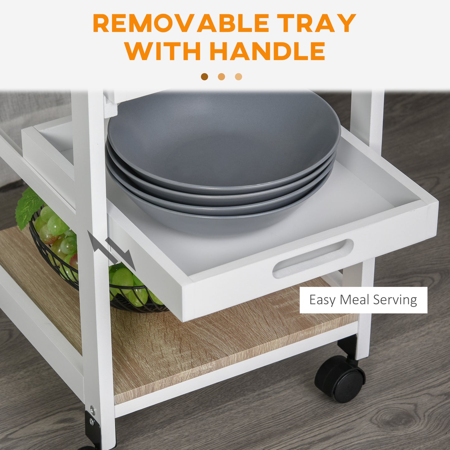 HOMCOM Rolling Kitchen Island Cart, Mobile Utility Storage Cart with Drawer, Wire Storage Basket, Removable Tray, Grey