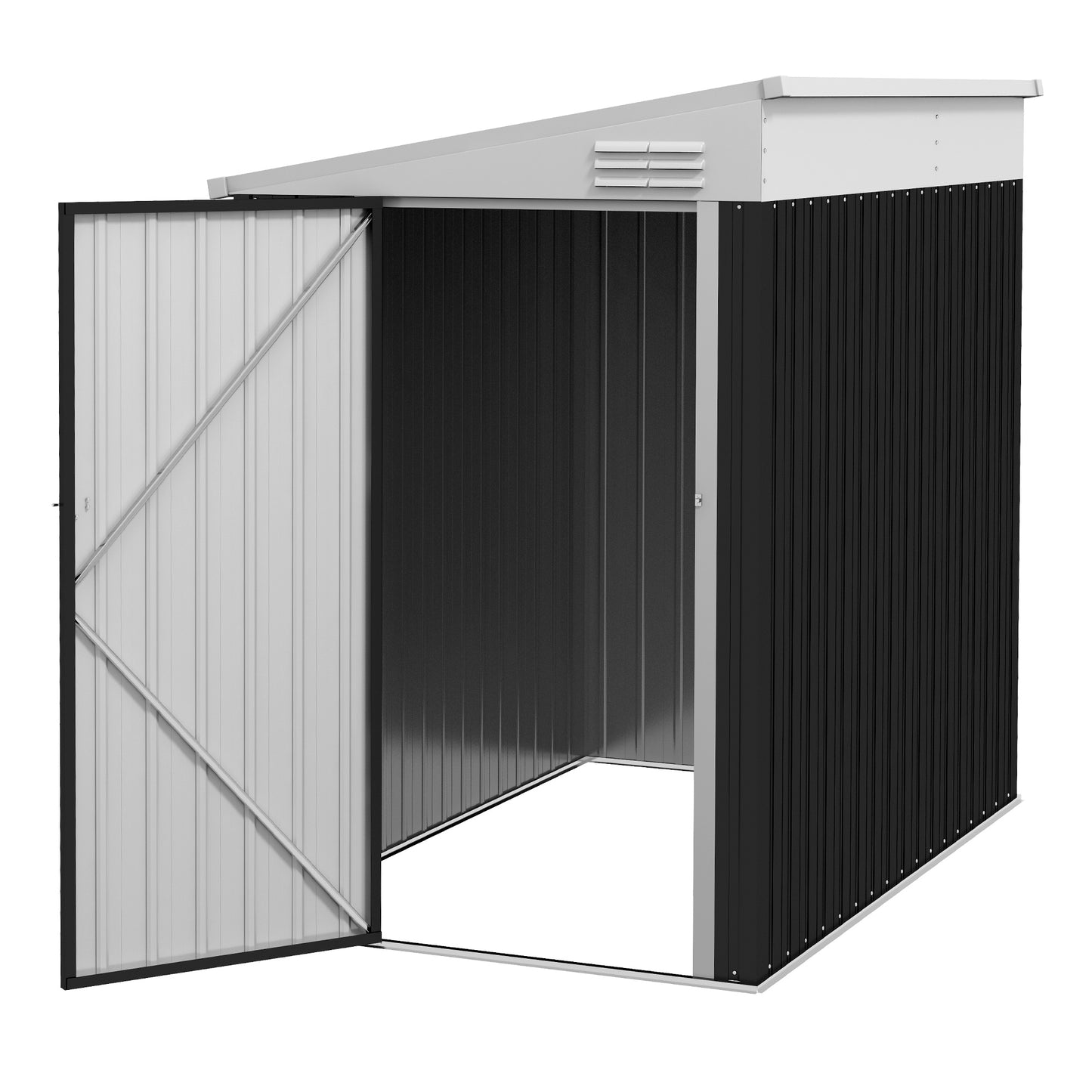 Outsunny 4' x 8' Outdoor Storage Shed Lean to Shed Outdoor Metal Tool Shed with Lockable Door and Air Vents, Dark Grey