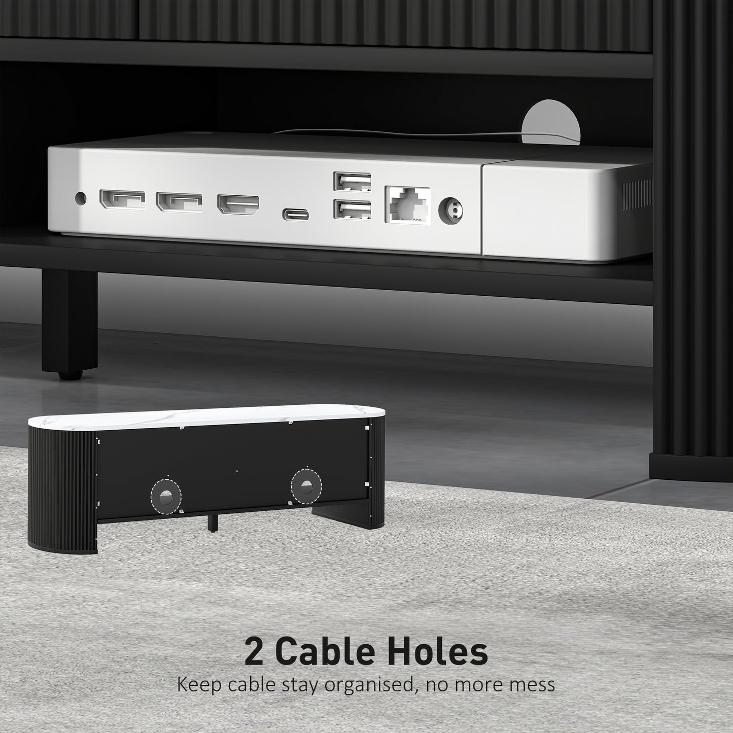 HOMCOM TV Stand, Modern TV Table with Marble-Effect Top, 3 Drawers and 2 Open Shelves for 32-65 Inch Television, Natural