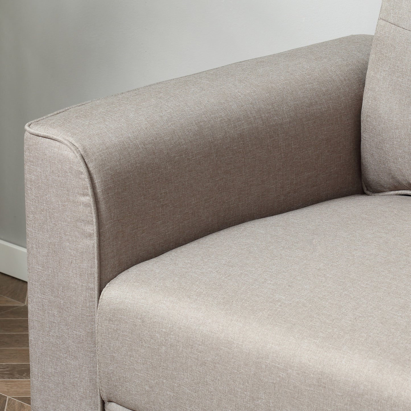 HOMCOM 3-Seater Sofa, Mid-Century Linen Couch with Upholstered Seat, Button-Tufted Back Cushion and Rubber Wood Legs for Living Room, Bedroom, Gray