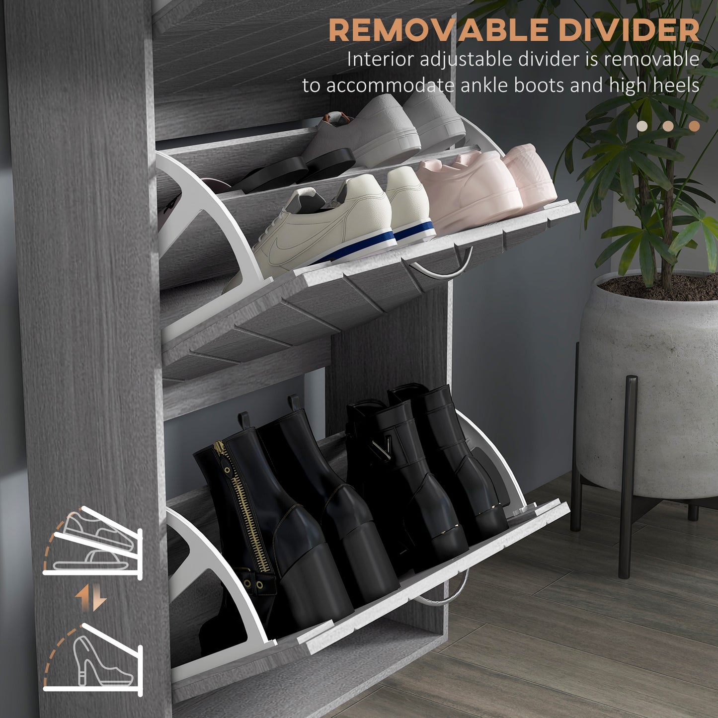HOMCOM Shoe Storage Cabinet with 3 Flip Drawers, Narrow and Slim, 12 Pair of Shoes Organizer for Hallway, Entryway