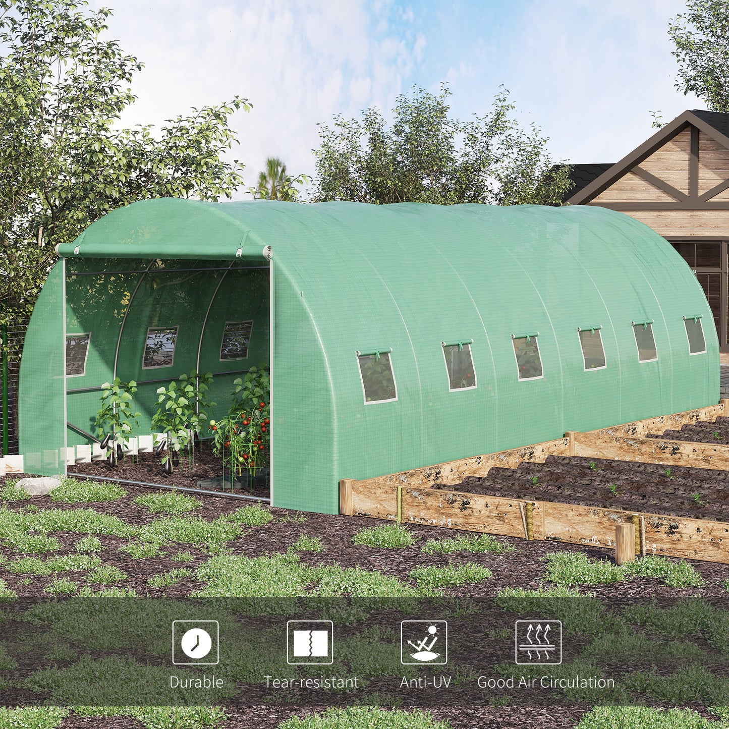 Outsunny Walk-in Greenhouse 20x10x7ft Heavy Duty Outdoor Backyard Seed Plant Vegetables Grow Warm House Green