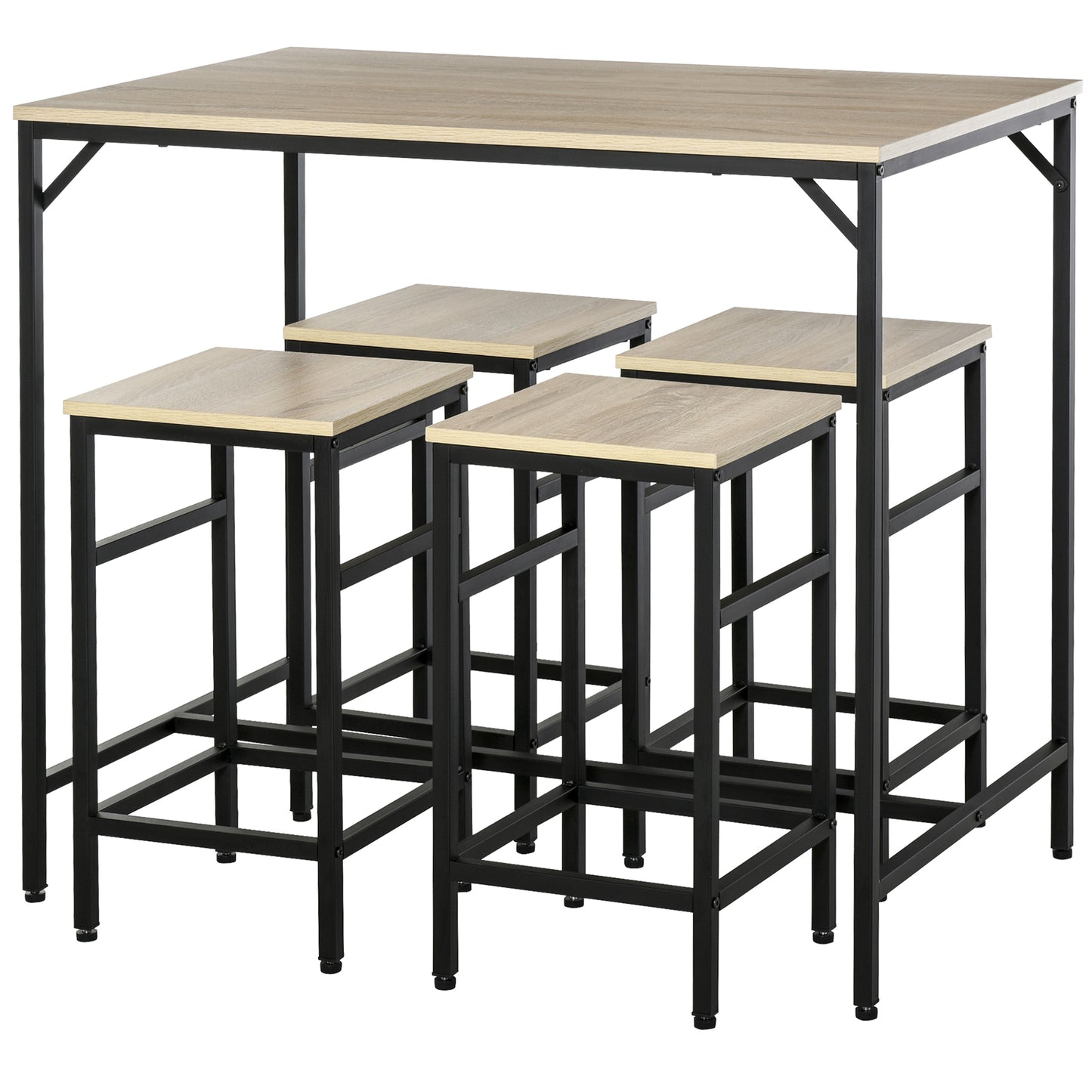 HOMCOM 5 Pieces Industrial Rectangular Bar Table Set, Dining Table Set Breakfast Table with 4 Stools for Dining Room, Kitchen, Dinette, Rustic Brown