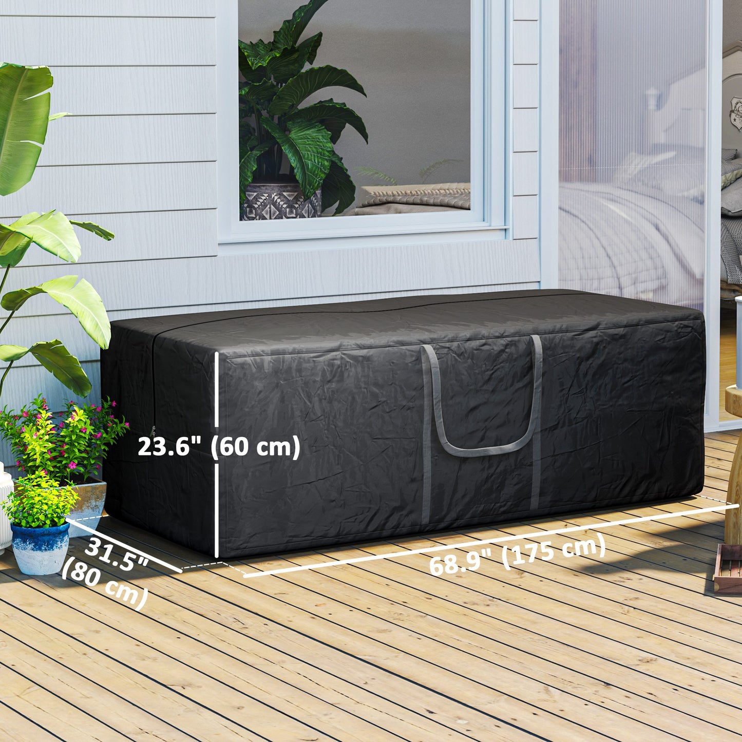 Outsunny 840L Outdoor Patio Cushion Storage Bag, UPF30+, Waterproof 600D Oxford Heavy Duty Furniture Storage Bag, Black