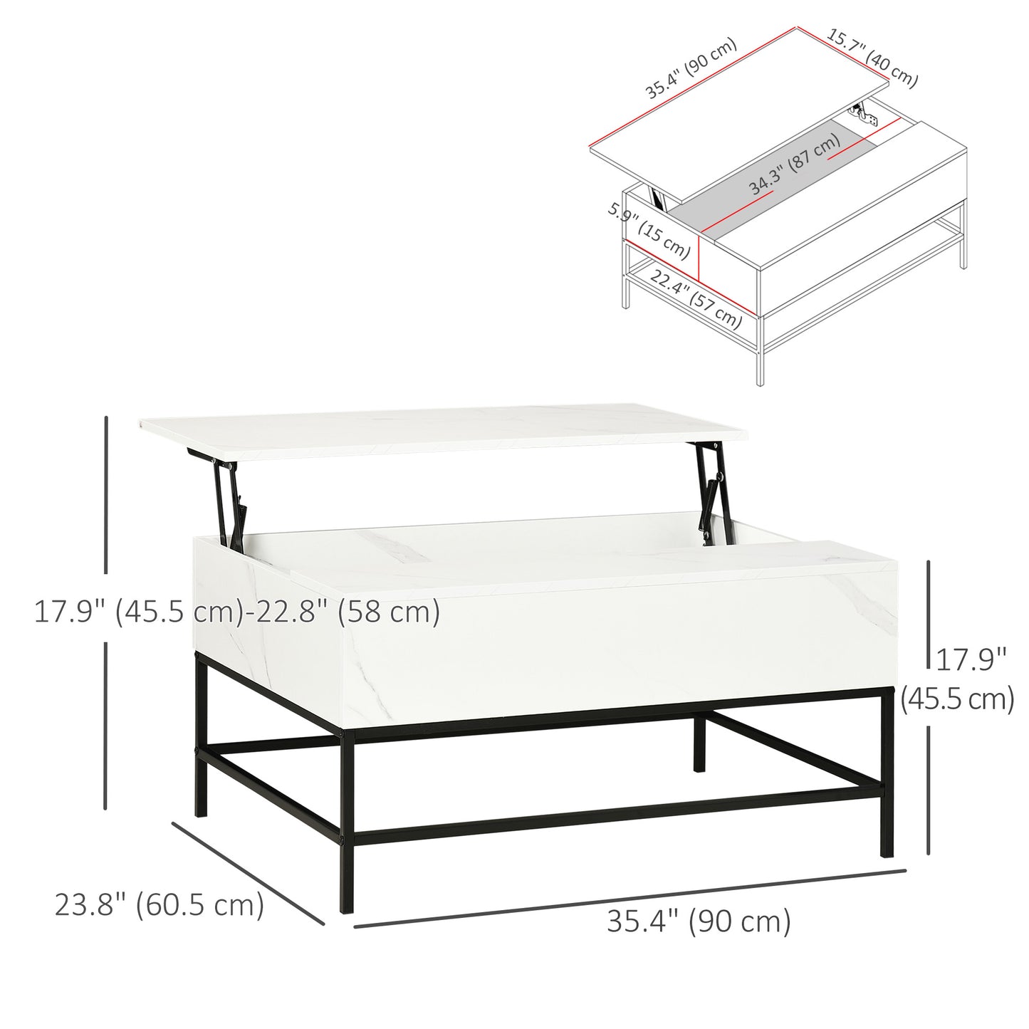 HOMCOM Lift Top Coffee Table with Hidden Storage Compartment Lift Tabletop Center Table for Living Room, Grey