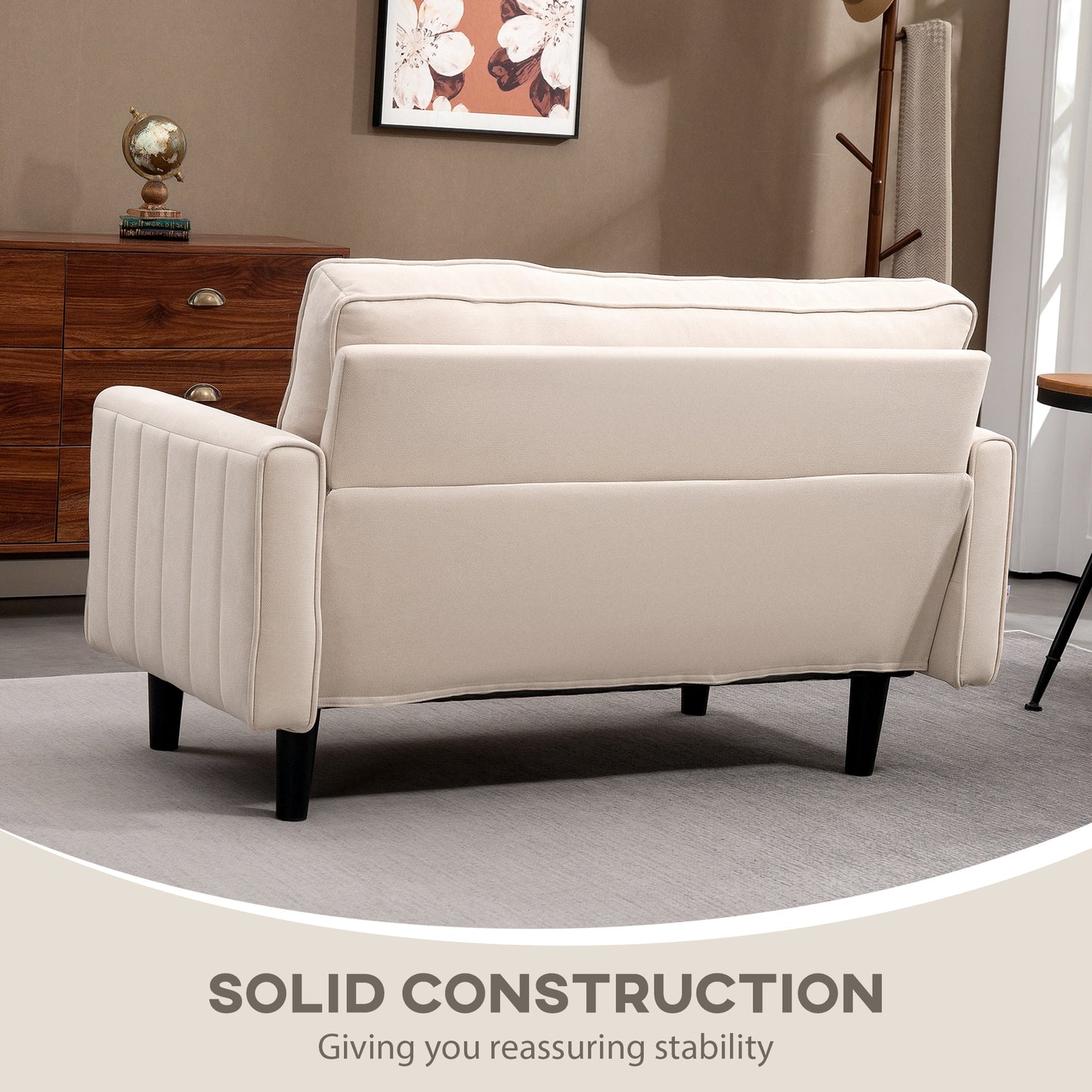 HOMCOM Loveseat Sofa, Linen 2 Seater Sofa Couch with Thick Padded Seat & Backrest for Living Room, Home Office, Dark Grey