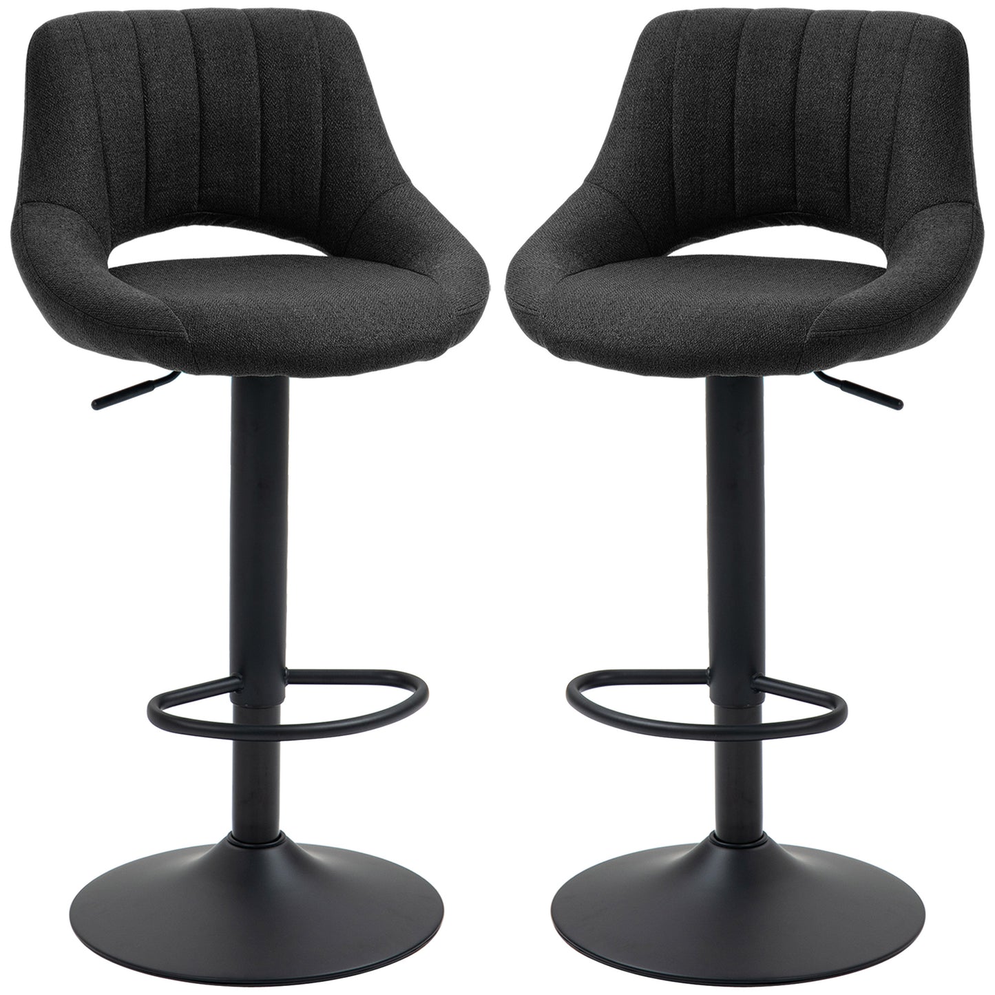HOMCOM Bar Stools Set of 2, Swivel Counter Height Barstools with Adjustable Height, Linen Upholstered Bar Chairs with Round Metal Base and Footrest, Blue