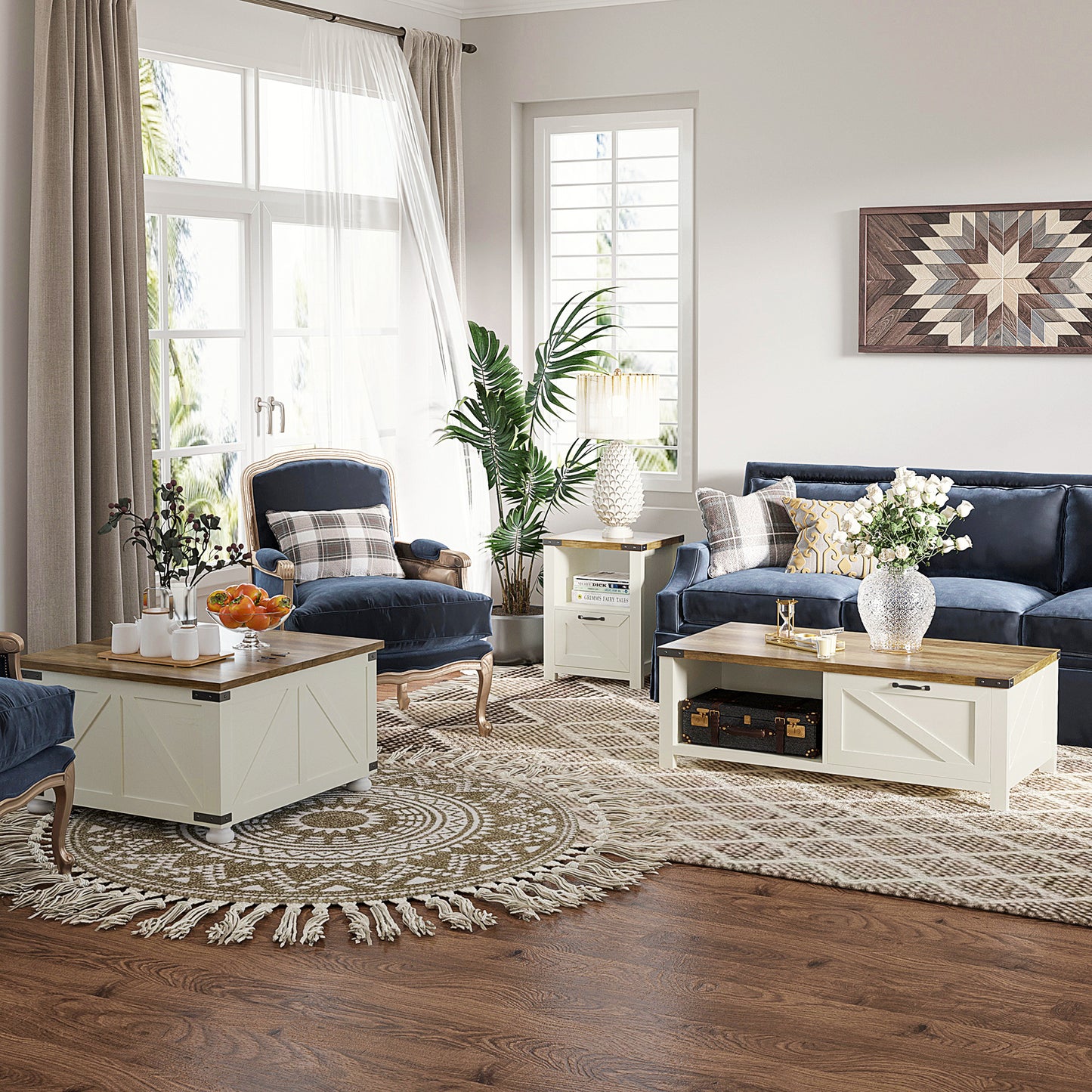 HOMCOM Farmhouse Coffee Table, Square Center Table with Flip-top Lids, Hidden Storage Compartment and Wooden Legs, Oak