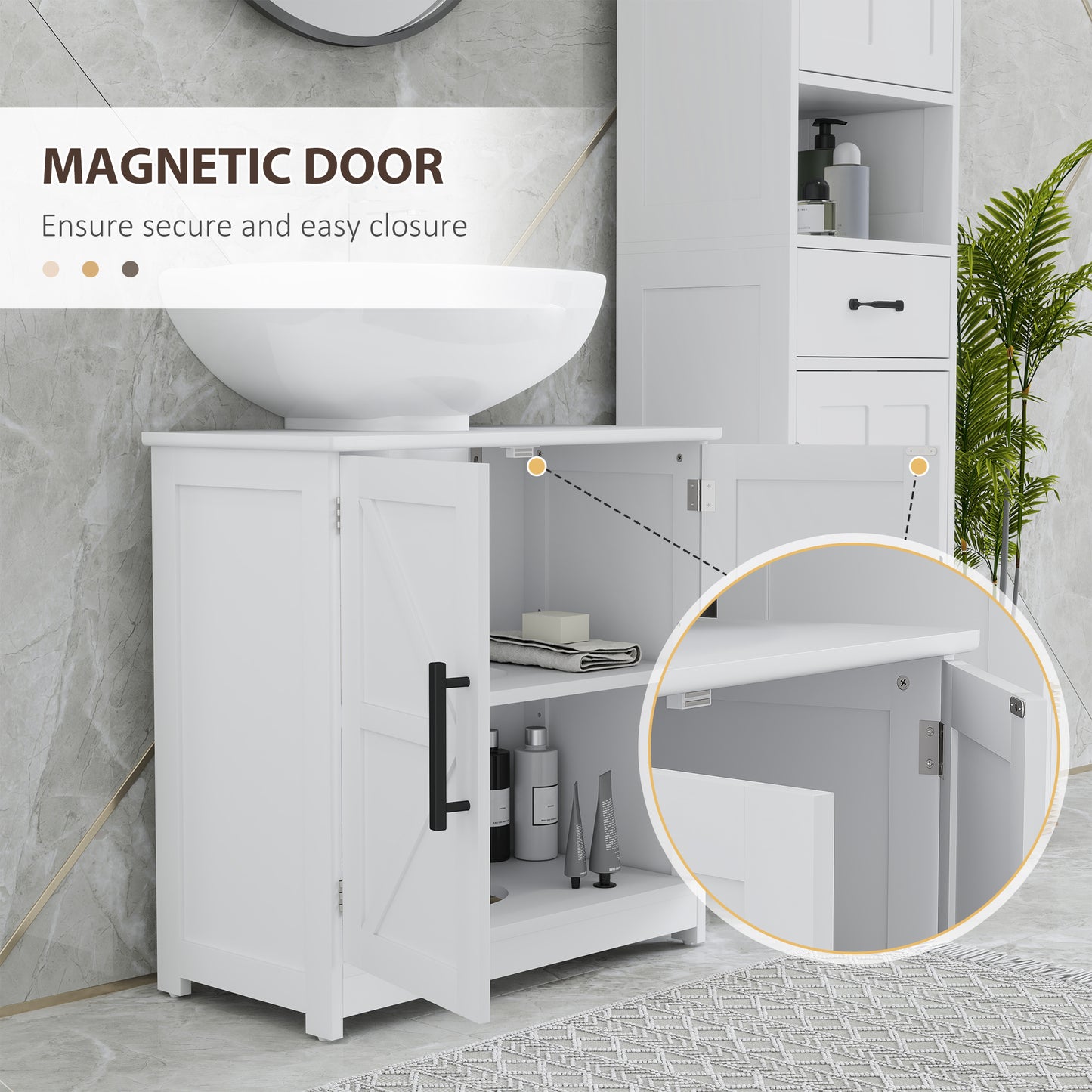 HOMCOM Farmhouse Pedestal Sink Storage Cabinet, Bathroom Under Sink Cabinet with 2 Barn Doors and Adjustable Shelf, White