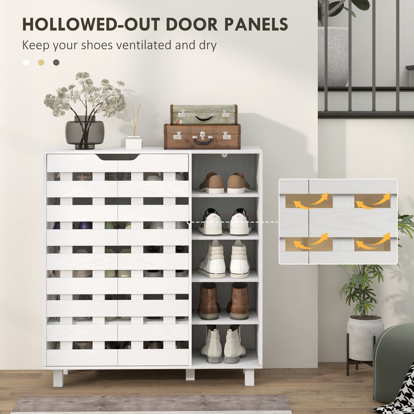 HOMCOM Shoe Cabinet, 21 Pair Shoe Storage Cabinet Organizer with 5-tier Double Door Cupboard and 5-tier Open Shelves, Black