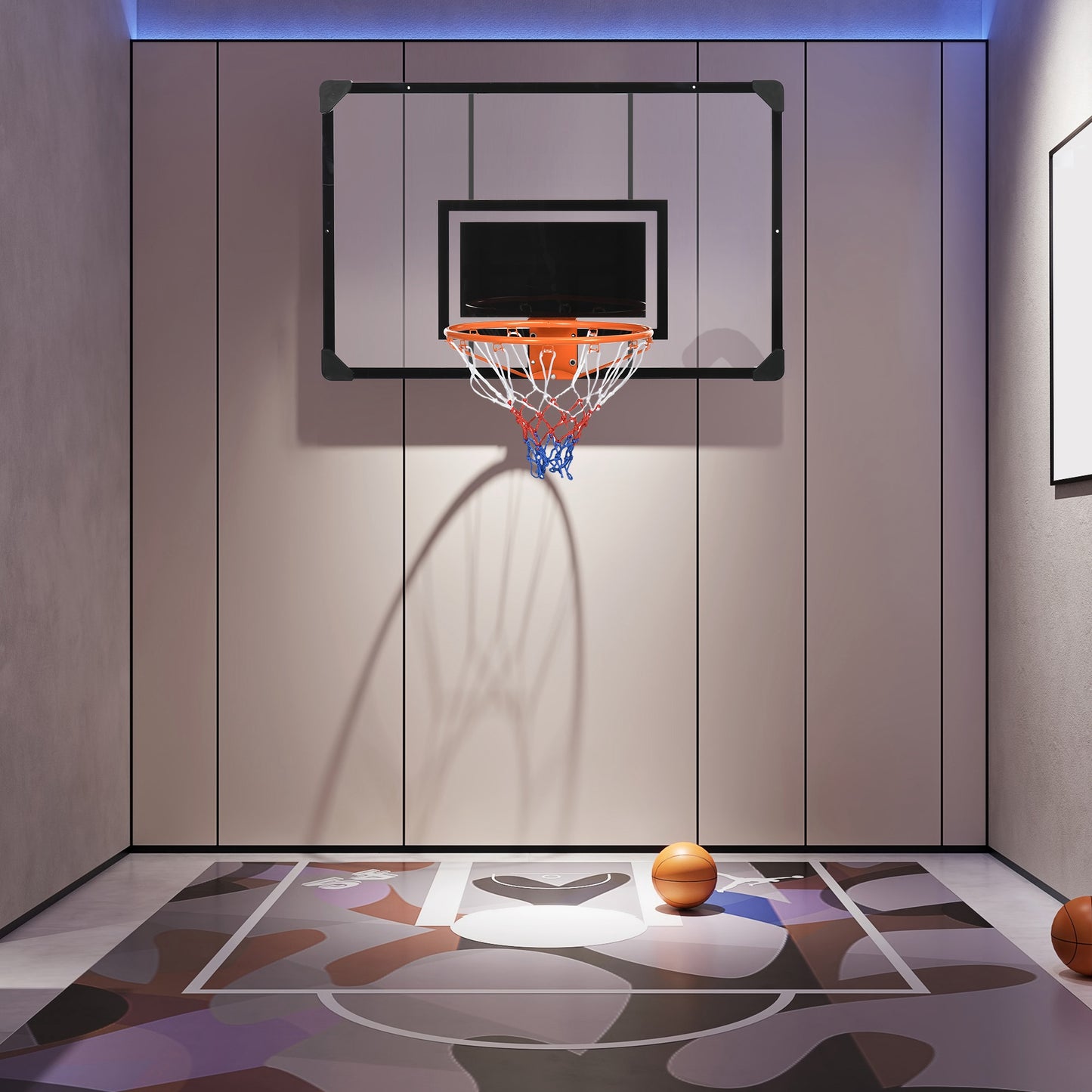 Soozier Wall Mounted Basketball Hoop with 43'' x 30'' Shatter Proof Backboard, for Indoor and Outdoor, Black