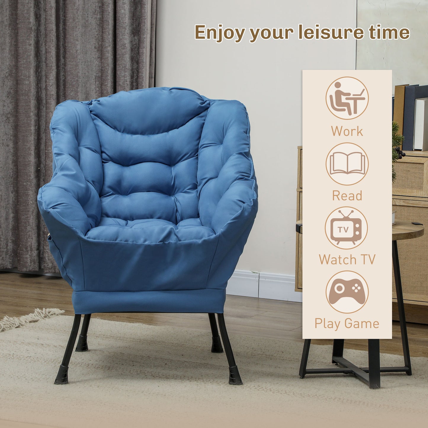 HOMCOM Modern Accent Chair, Armchair with Side Pockets and Solid Steel Legs, Comfy Reading Chair for Living Room, Cream White