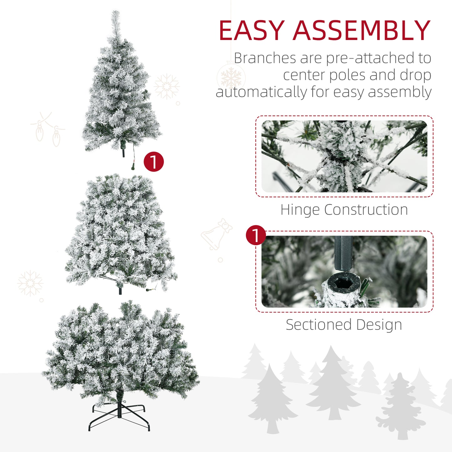 HOMCOM 7.5ft Artificial Snow Flocked Christmas Tree Xmas Tree Holiday Home Indoor Decoration for Party with Foldable Feet, Green