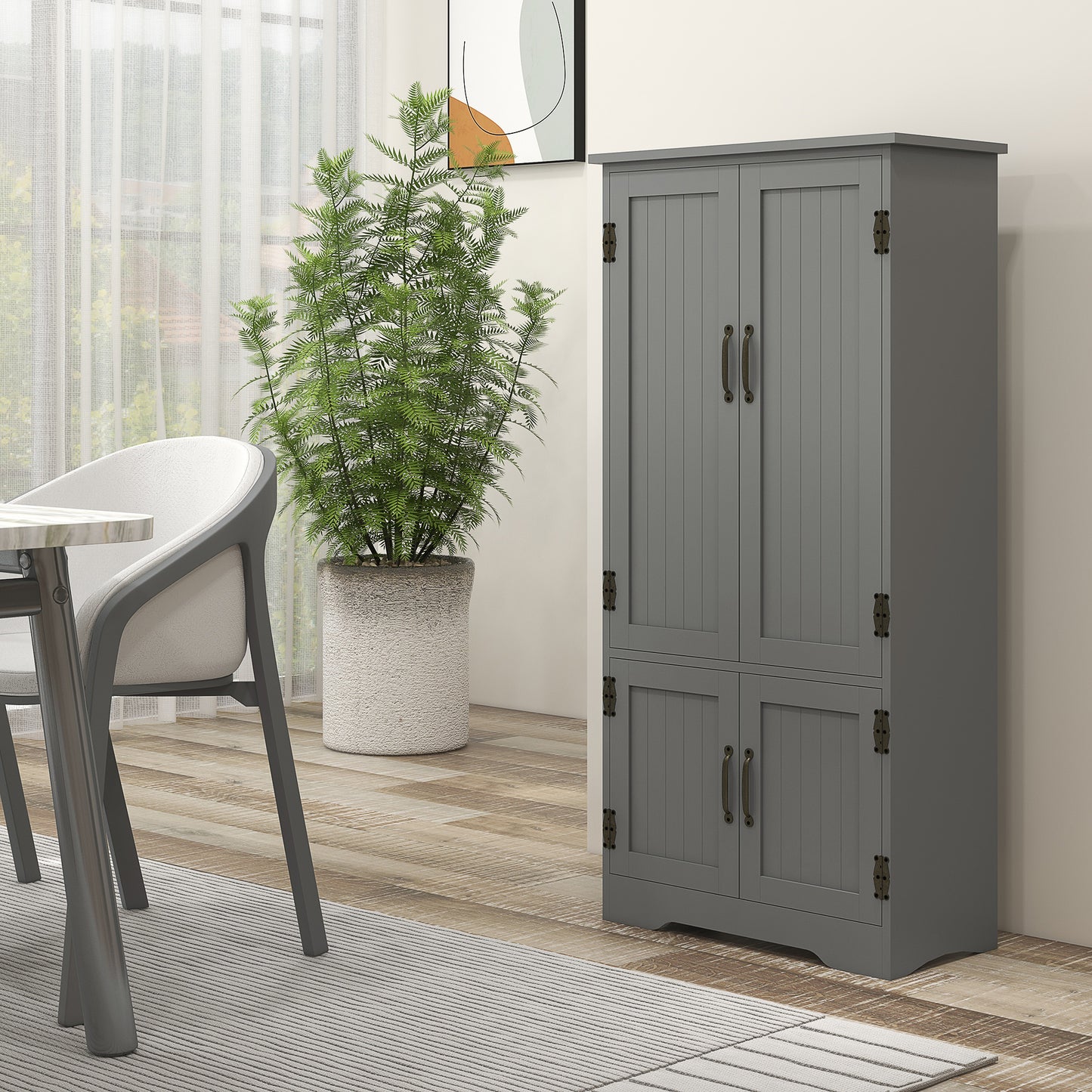 HOMCOM 48" 4-Door Storage Cabinet Multi-Storey Large Space Pantry with Adjustable Shelves Black