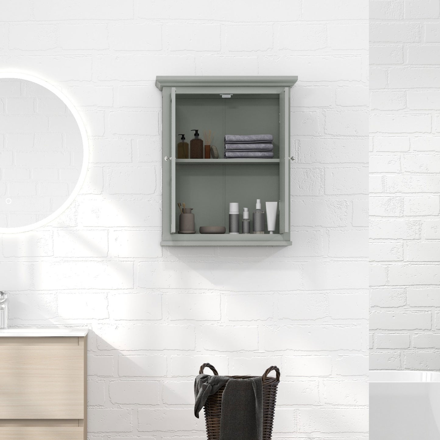 kleankin Over Toilet Storage Cabinet, Bathroom Wall Cabinet with Adjustable Shelf for Living Room and Entryway, White