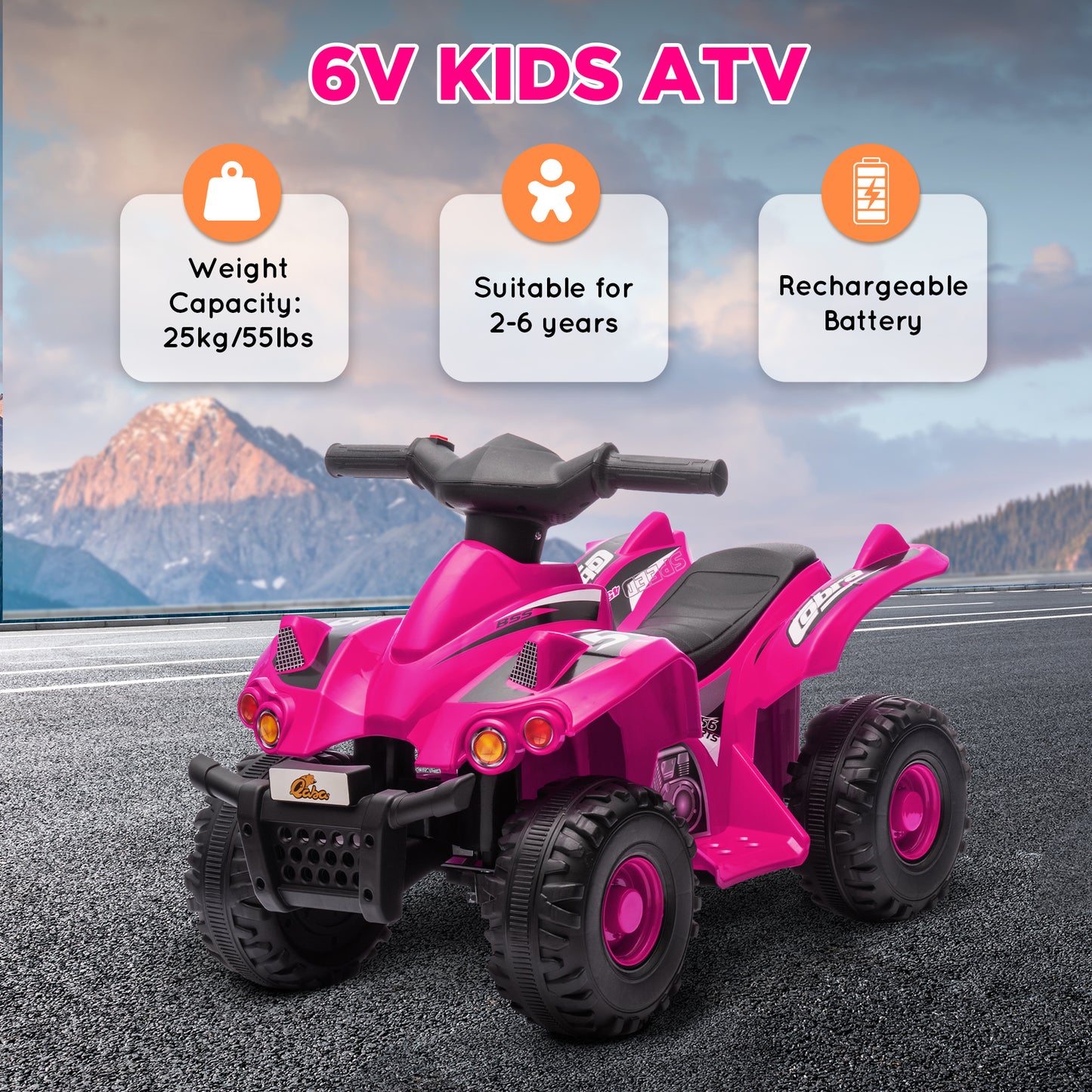 Qaba 6V Kids ATV Quad w/ Music, Forward, for 2-6 Years, Red