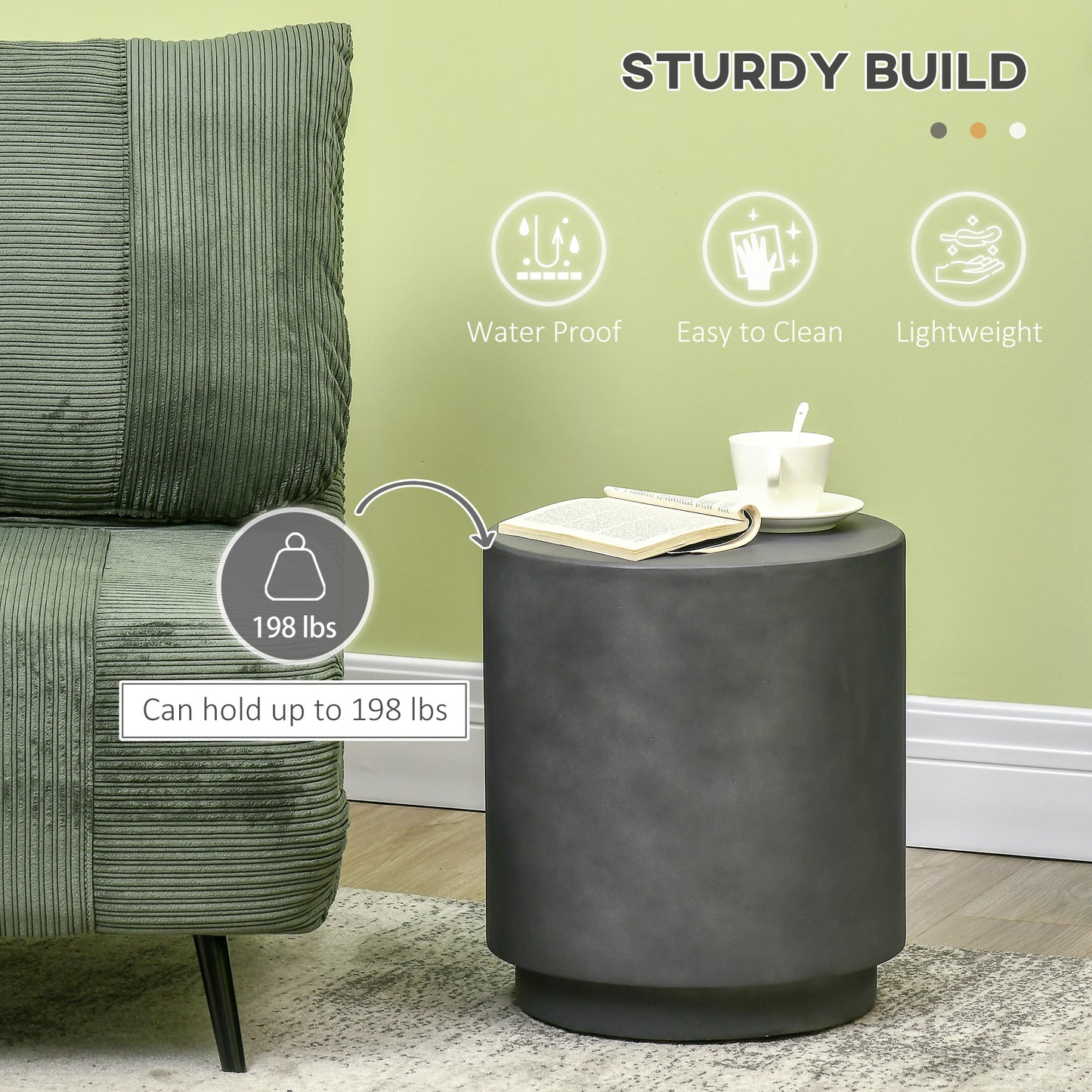HOMCOM Terrazzo Finish Side Table, 17" Round End Table for Indoor and Outdoor, Charcoal Grey
