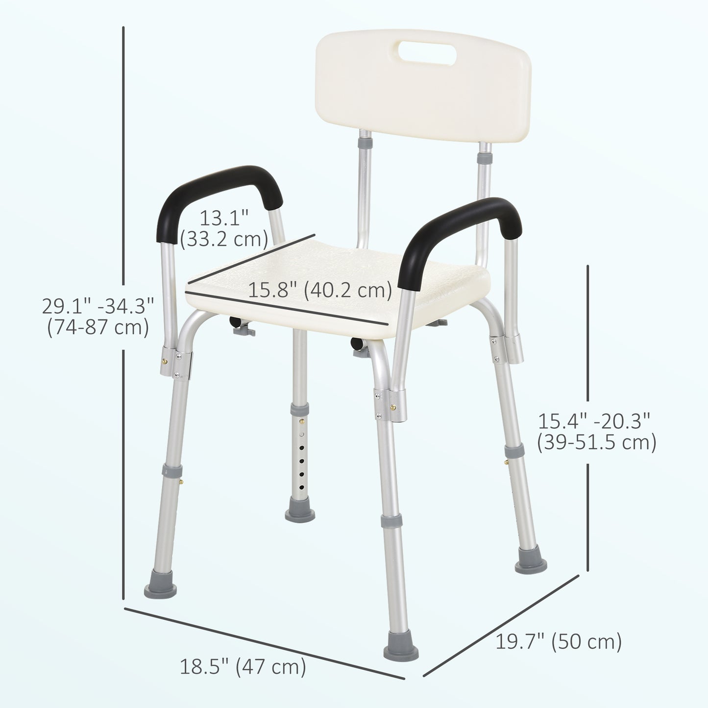 HOMCOM Bath Chair with Back, Adjustable Height Non-slip Shower Stool Bench Tool-Free Assembly Bathroom Aids, White