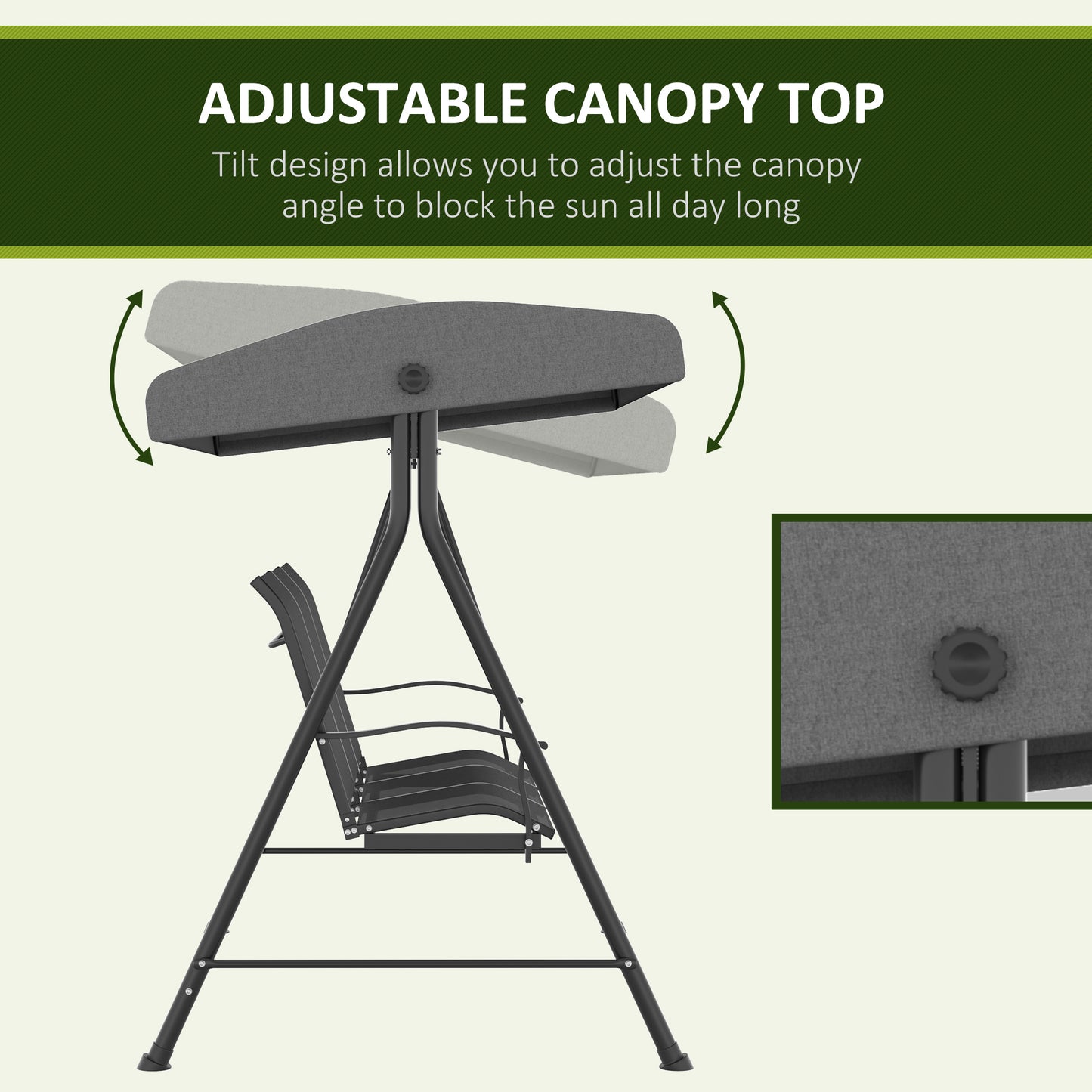 Outsunny Patio Swing Chair, 3 Person Convertible Hammock, Outdoor Swing Lounge Bed, Cushioned with Tilt Canopy, Dark Grey