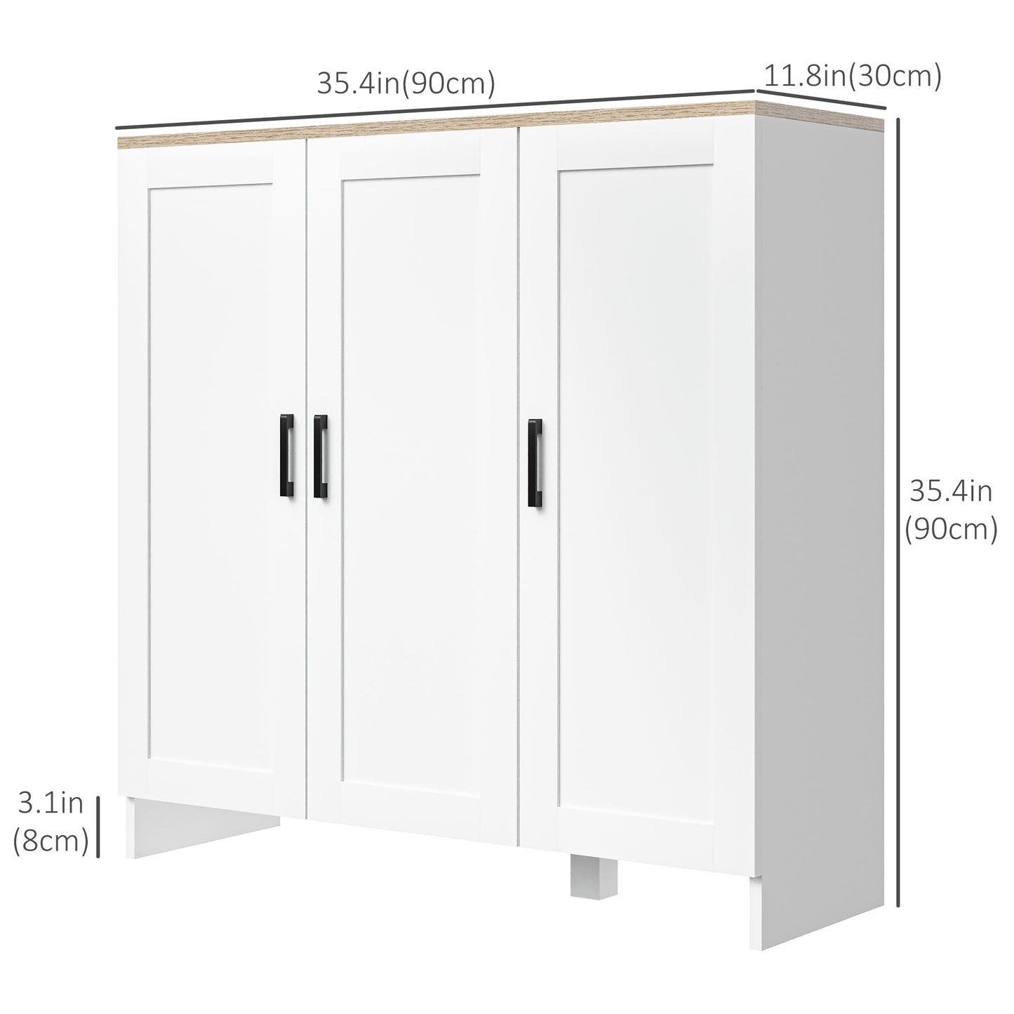 HOMCOM Modern Sideboard Buffet Cabinet, Modern Kitchen Storage Cabinet with 3 Doors Adjustable Shelves, for Dining Room, White