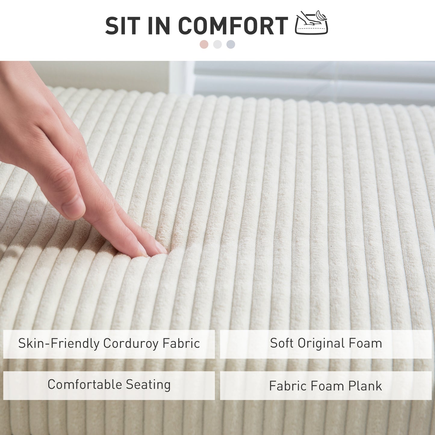 HOMCOM 44 Inches Ottoman with Storage, Lid, Legs, Corduroy End of Bed Bench for Living Room, Bedroom, Entryway, Beige