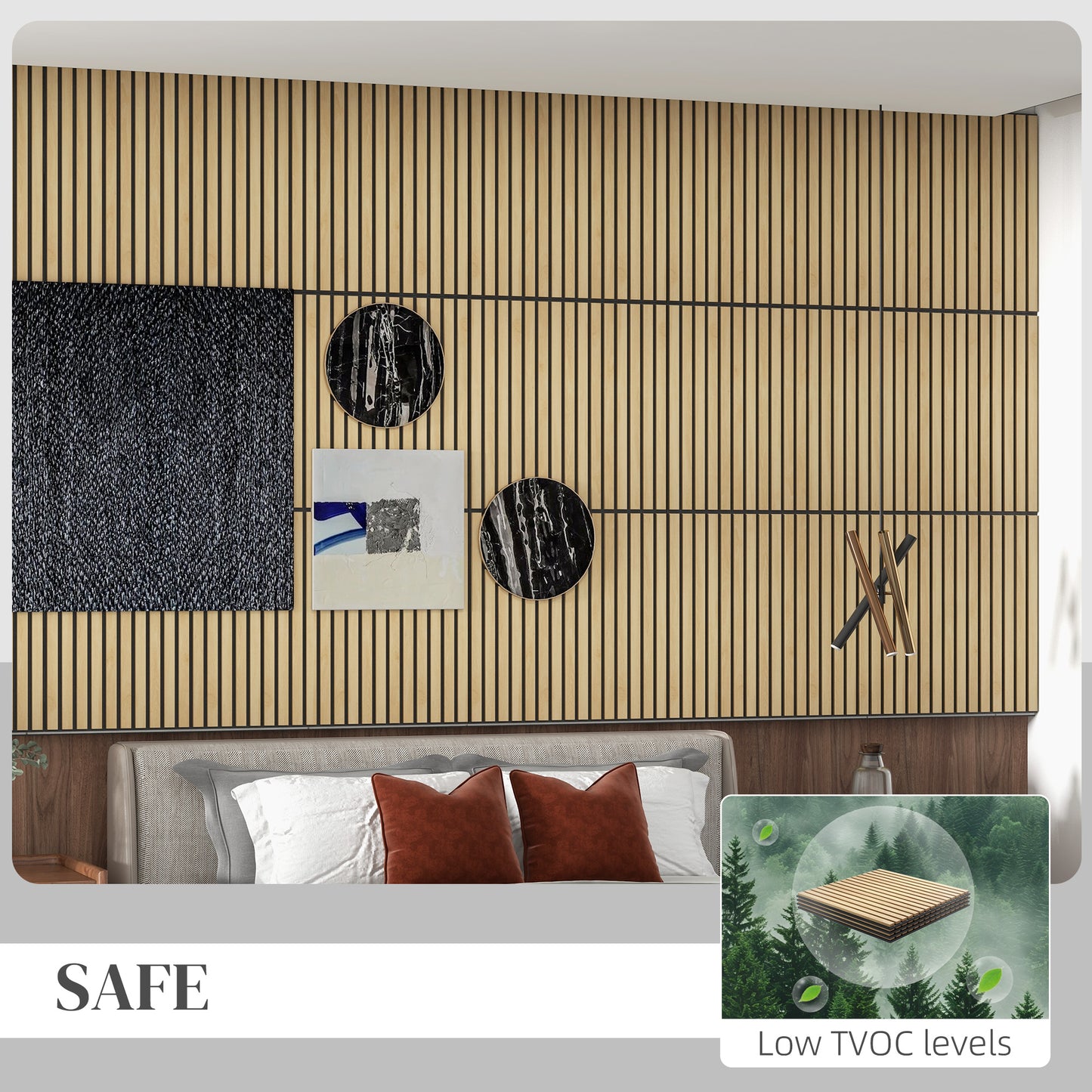 HOMCOM 24"x24" Wood Panels for Wall, 4 Pack Acoustic Panels, Sound Absorbing Slat Wall For Interior Wall Decor, Home, Grey