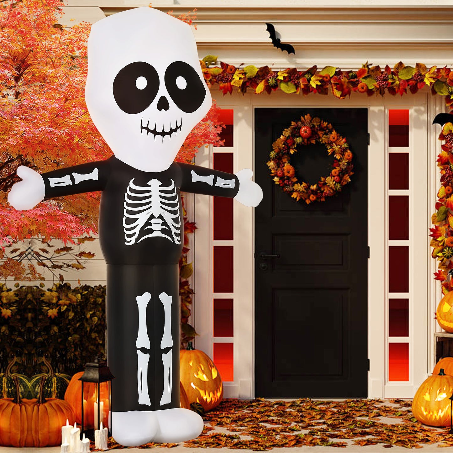 HOMCOM 10ft Halloween Inflatable Skeleton Ghost Decoration, LED Lighted for Home Indoor Outdoor Garden Lawn Decoration Party Prop