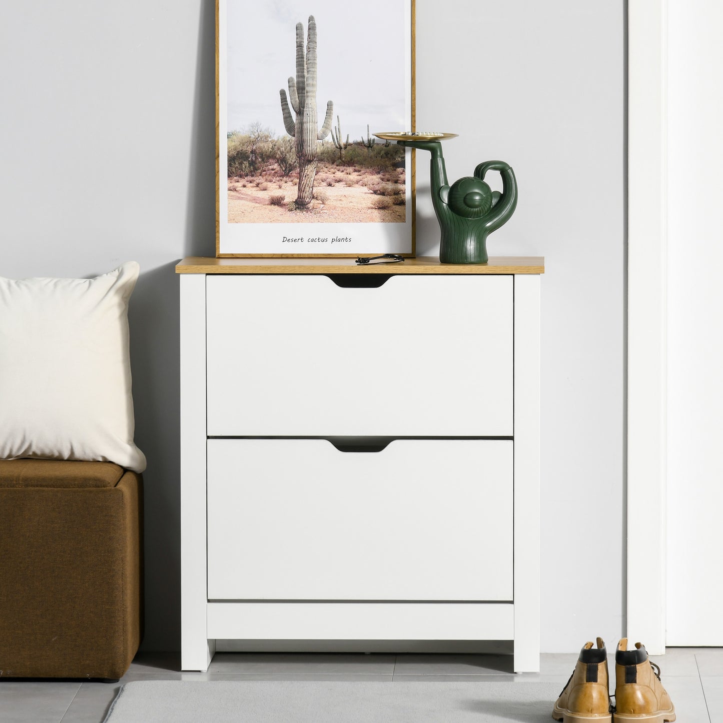 HOMCOM Shoe Storage Cabinet with 2 Flip Drawers and Adjustable Shelves for 6-12 Pairs of Shoes, White
