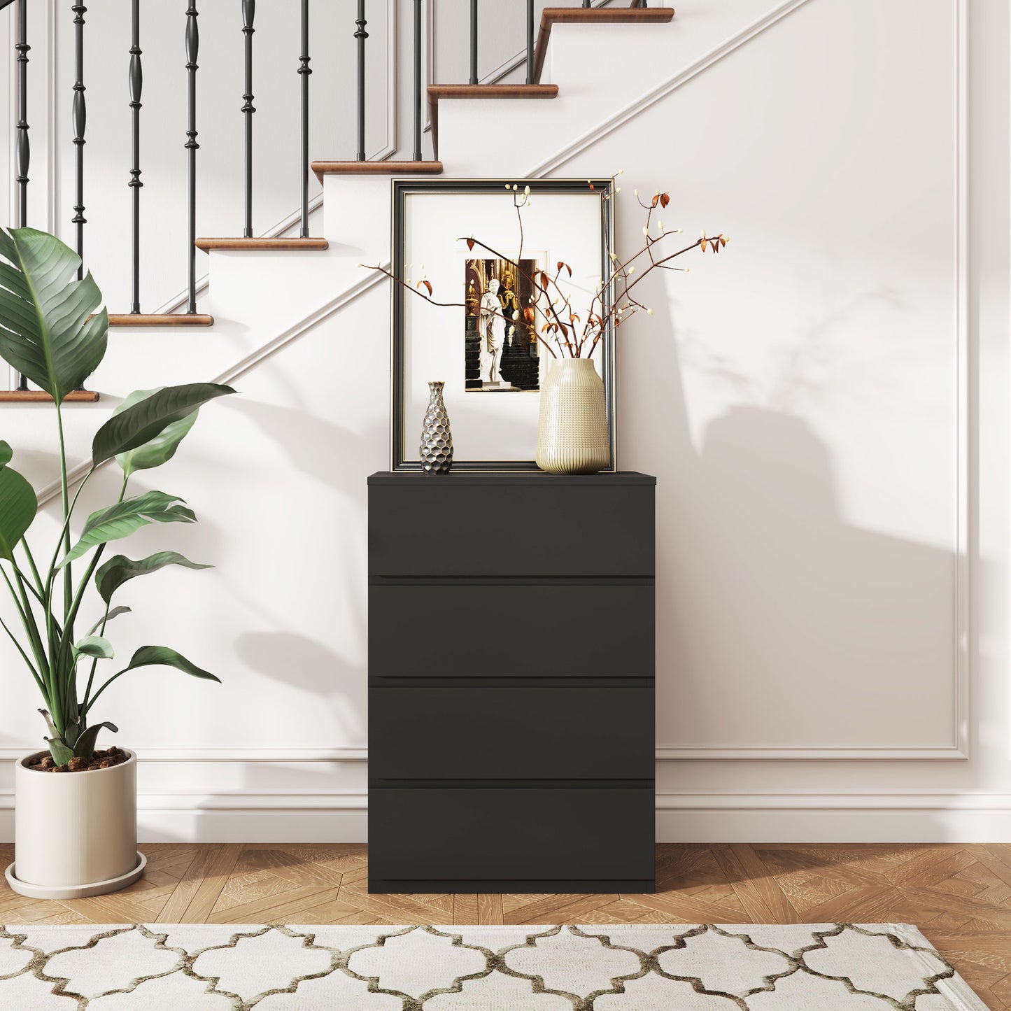 HOMCOM 4 Drawer Chest Storage Cupboard Freestanding Drawer Unit, Black