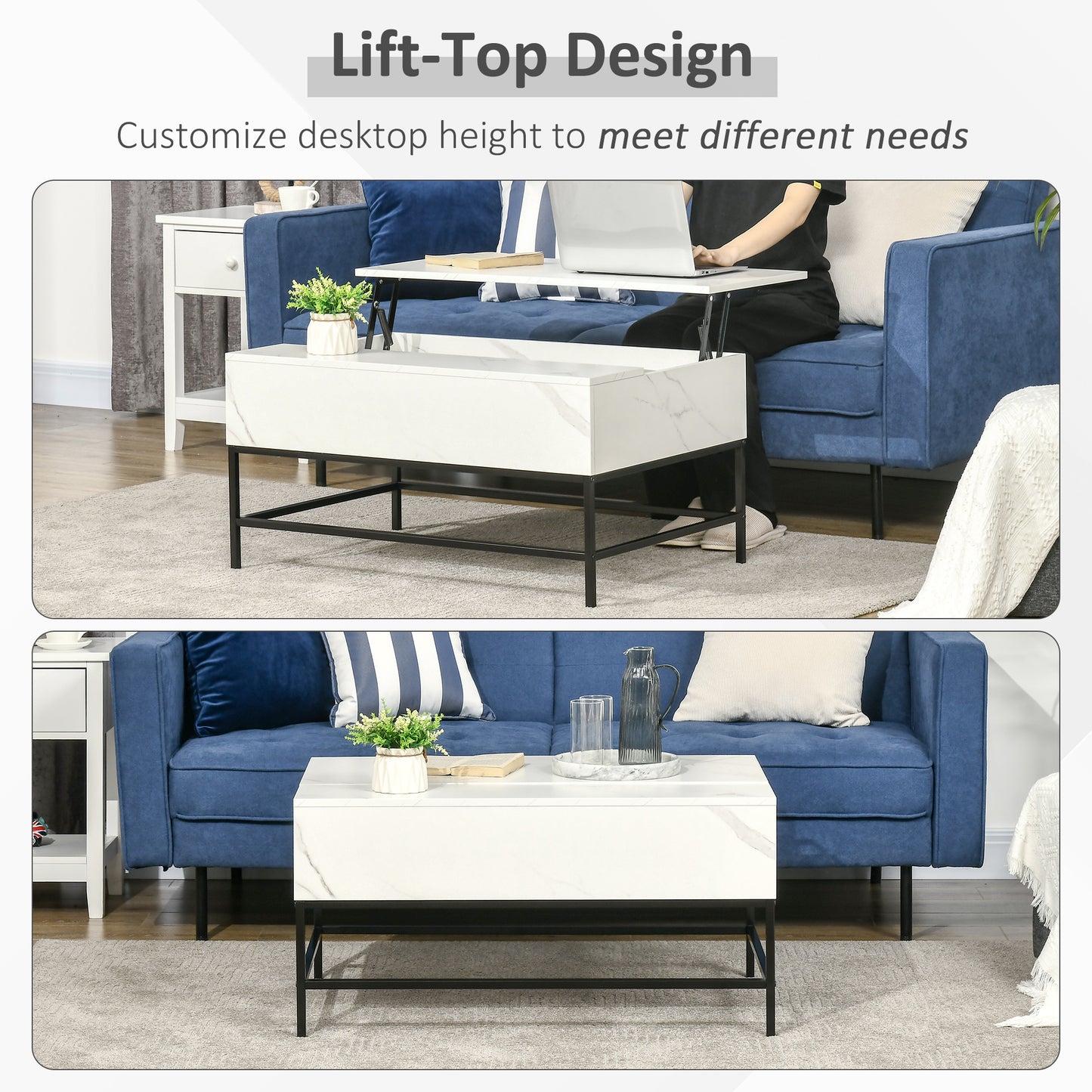 HOMCOM Lift Top Coffee Table with Hidden Storage Compartment Lift Tabletop Center Table for Living Room, Grey