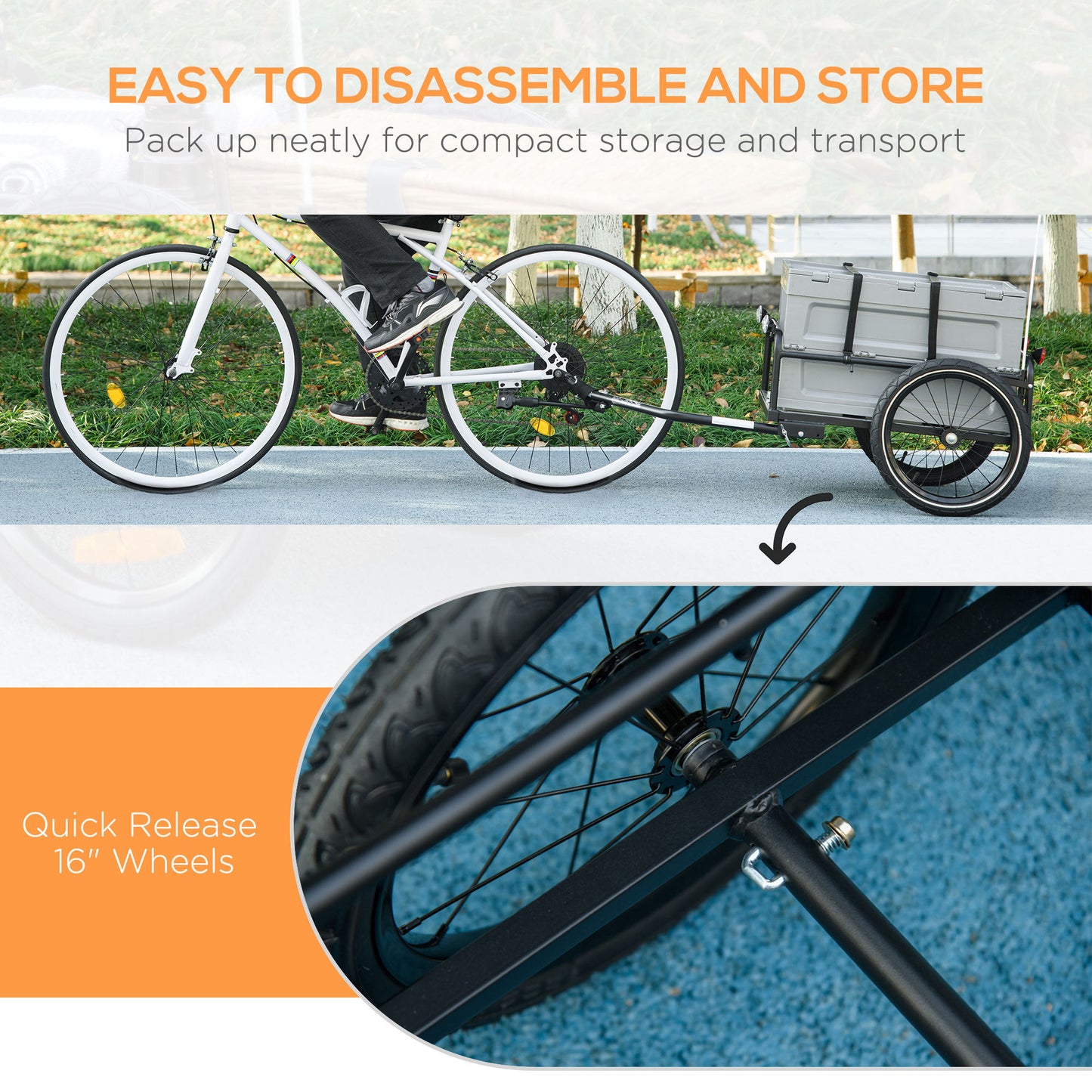 Aosom Steel Trailer for Bike, Bicycle Cargo Trailer with Storage Box, Safe Reflectors, Max Load 88LBS