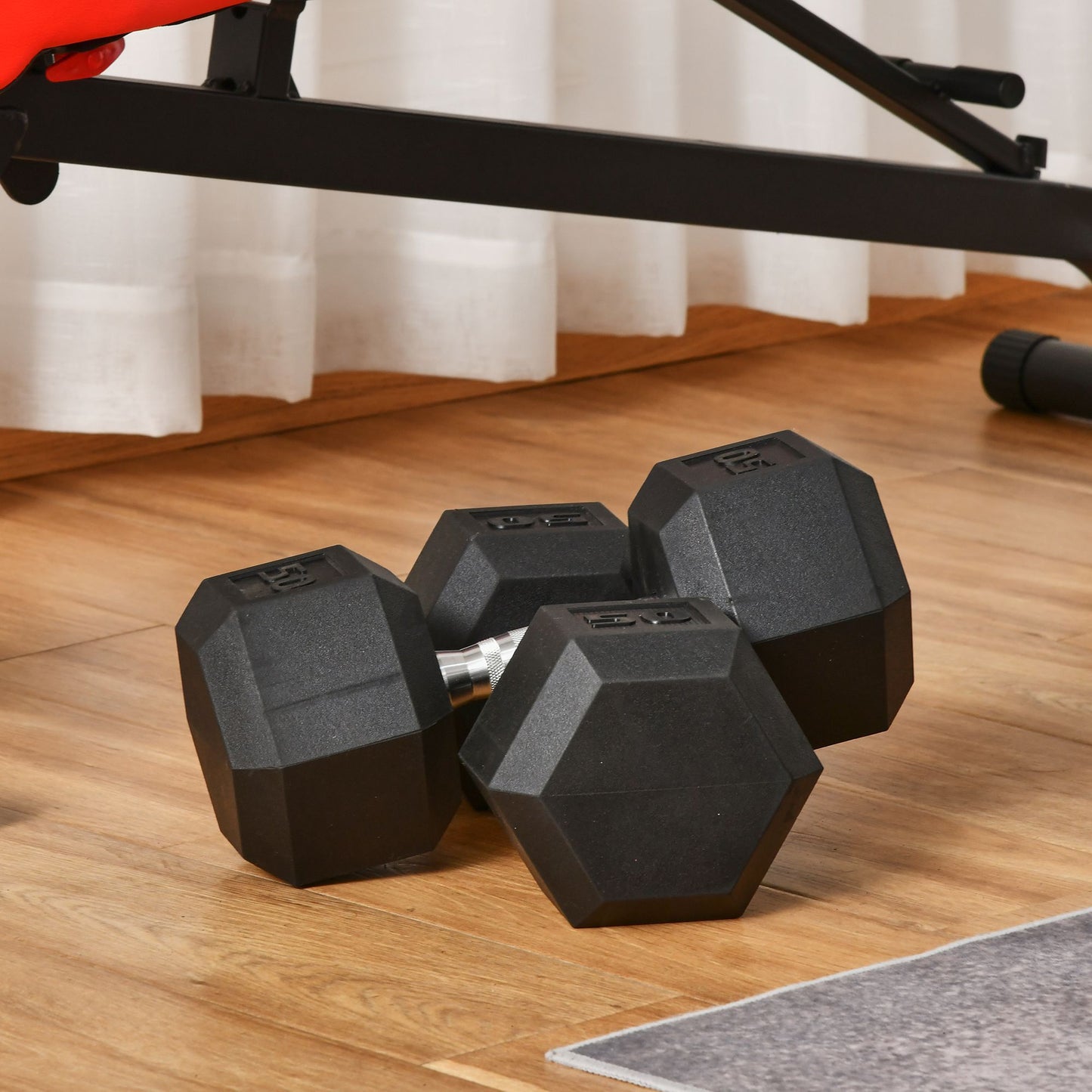 Soozier 2 x 50lbs Hex Dumbbell Set, Rubber Weights Exercise Fitness Dumbbells with Non-Slip Handles, Anti-roll, for Women or Men Home Gym Workout