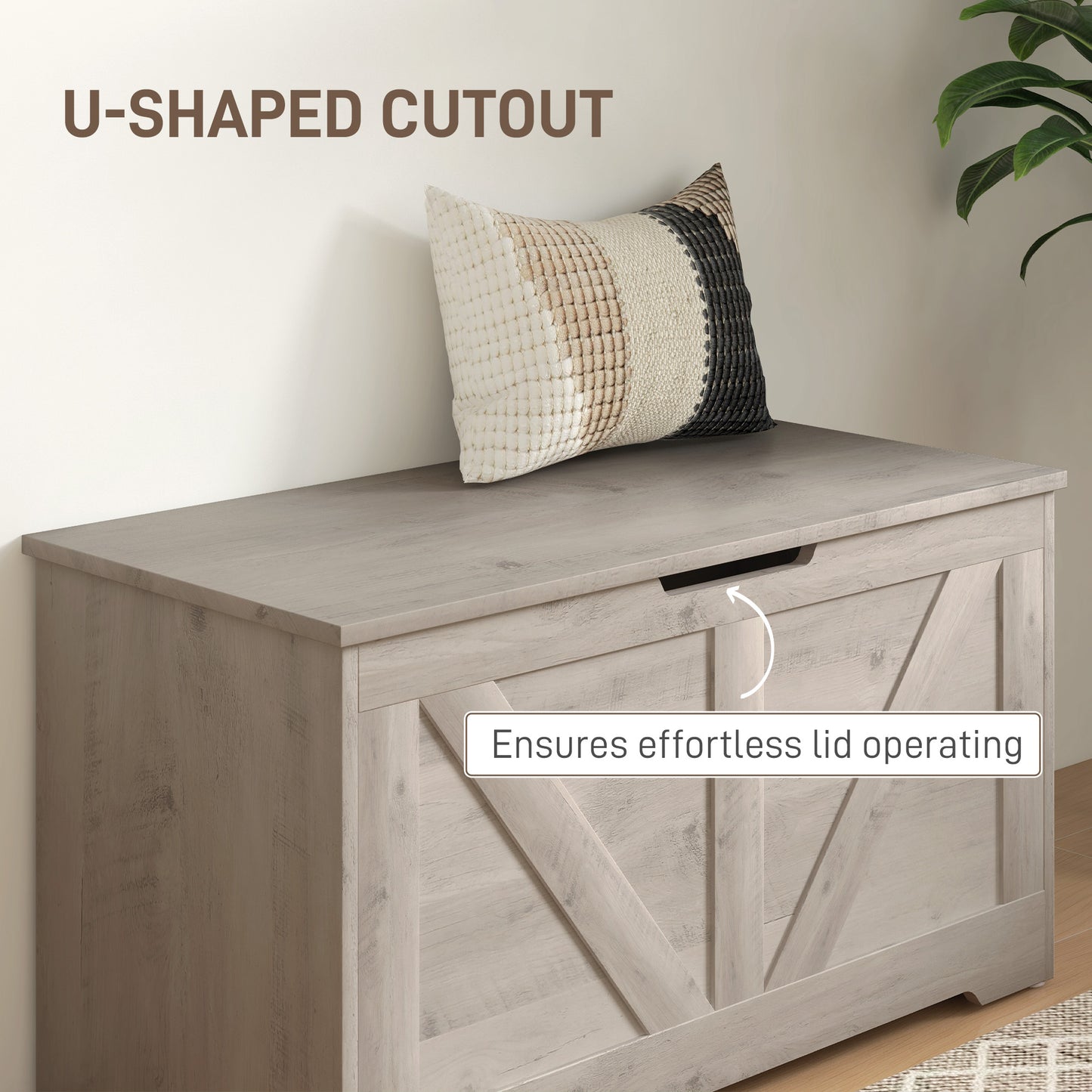 HOMCOM 31.5 Inches Storage Chest, Storage Trunk with 2 Safety Hinges, Wooden Box for Living Room, Black Wood Grain