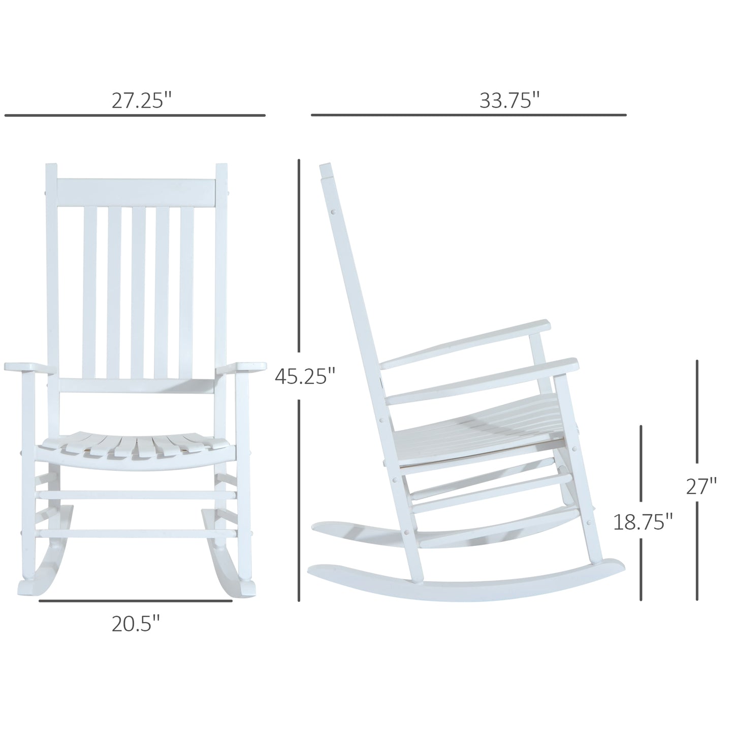 Outsunny Wooden Porch Rocking Chair Outdoor Patio Rocker Garden Single Leisure Reclining Seat Armchair Black
