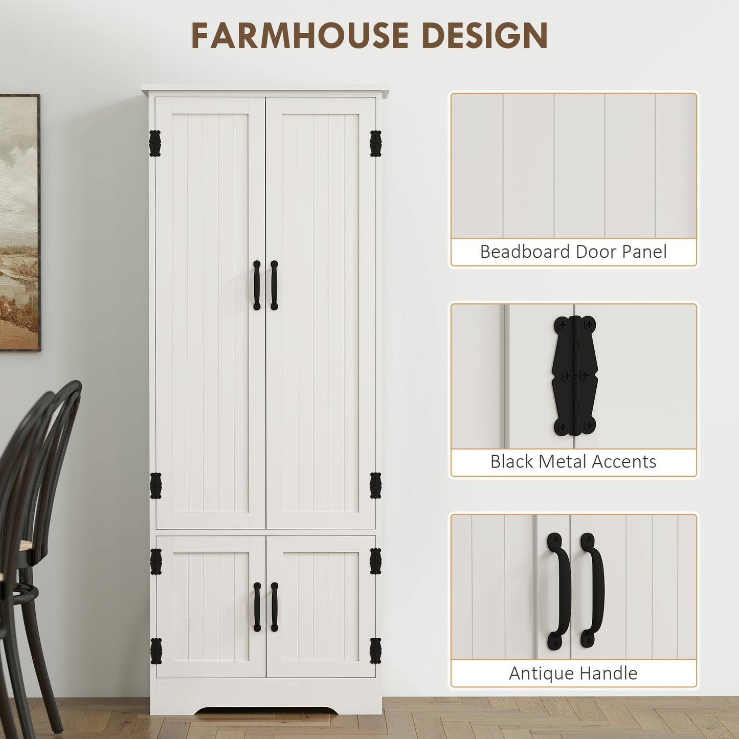 HOMCOM 48" 4-Door Storage Cabinet Multi-Storey Large Space Pantry with Adjustable Shelves Black