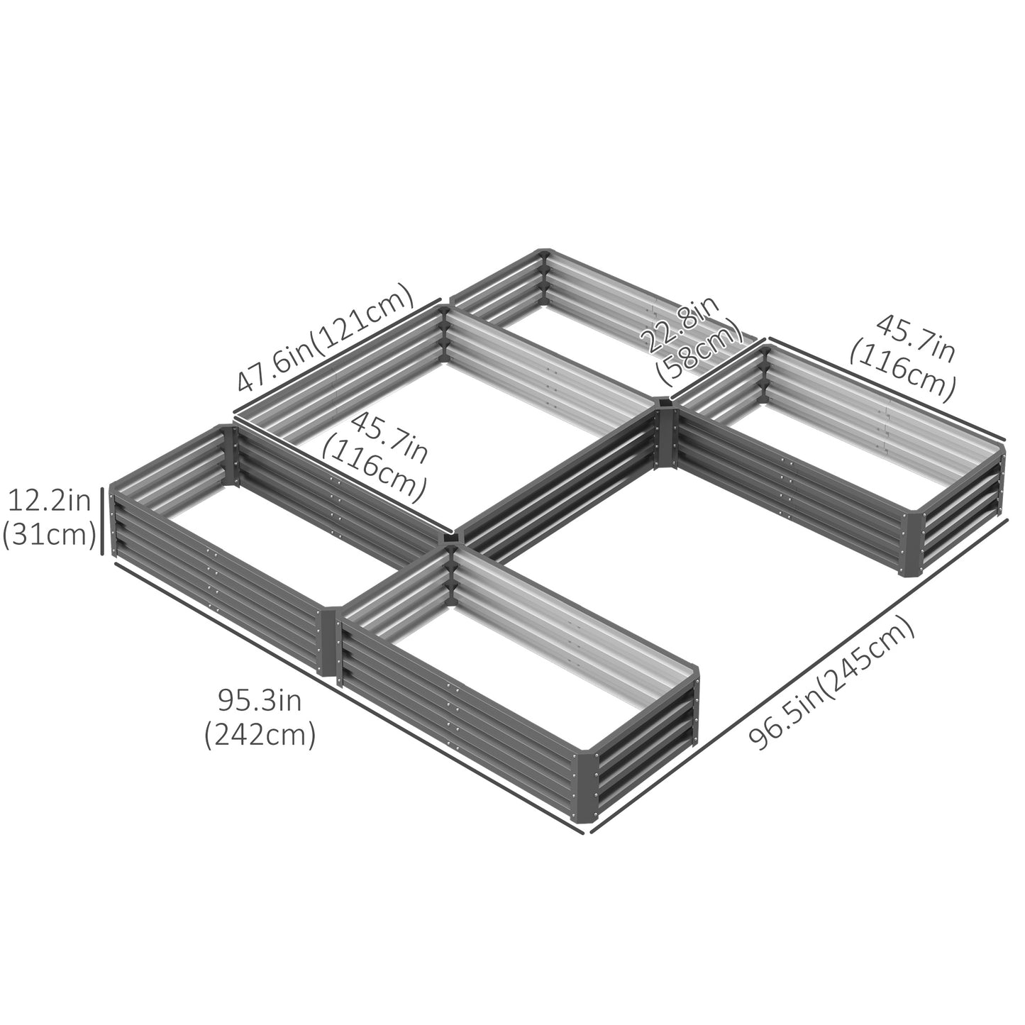 Outsunny Steel Raised Garden Bed, Set of 5 Large Box Planters for Outdoor Plants Vegetables Flowers Herbs, 8x8x1ft, Green