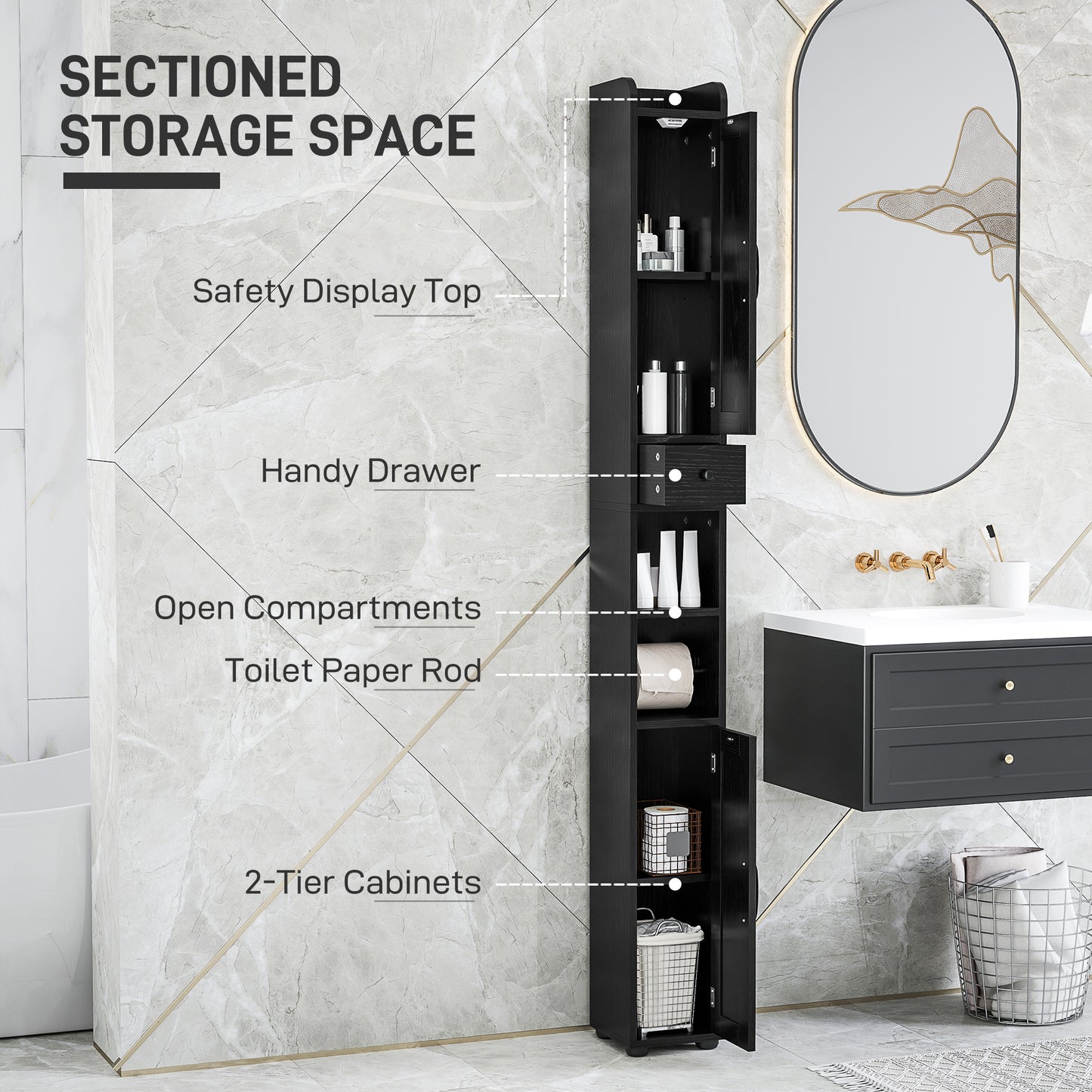 HOMCOM Narrow Bathroom Cabinet, Tall Bathroom Storage Cabinet with Barn Doors, Drawer and Adjustable Shelves, Brown Wood Grain