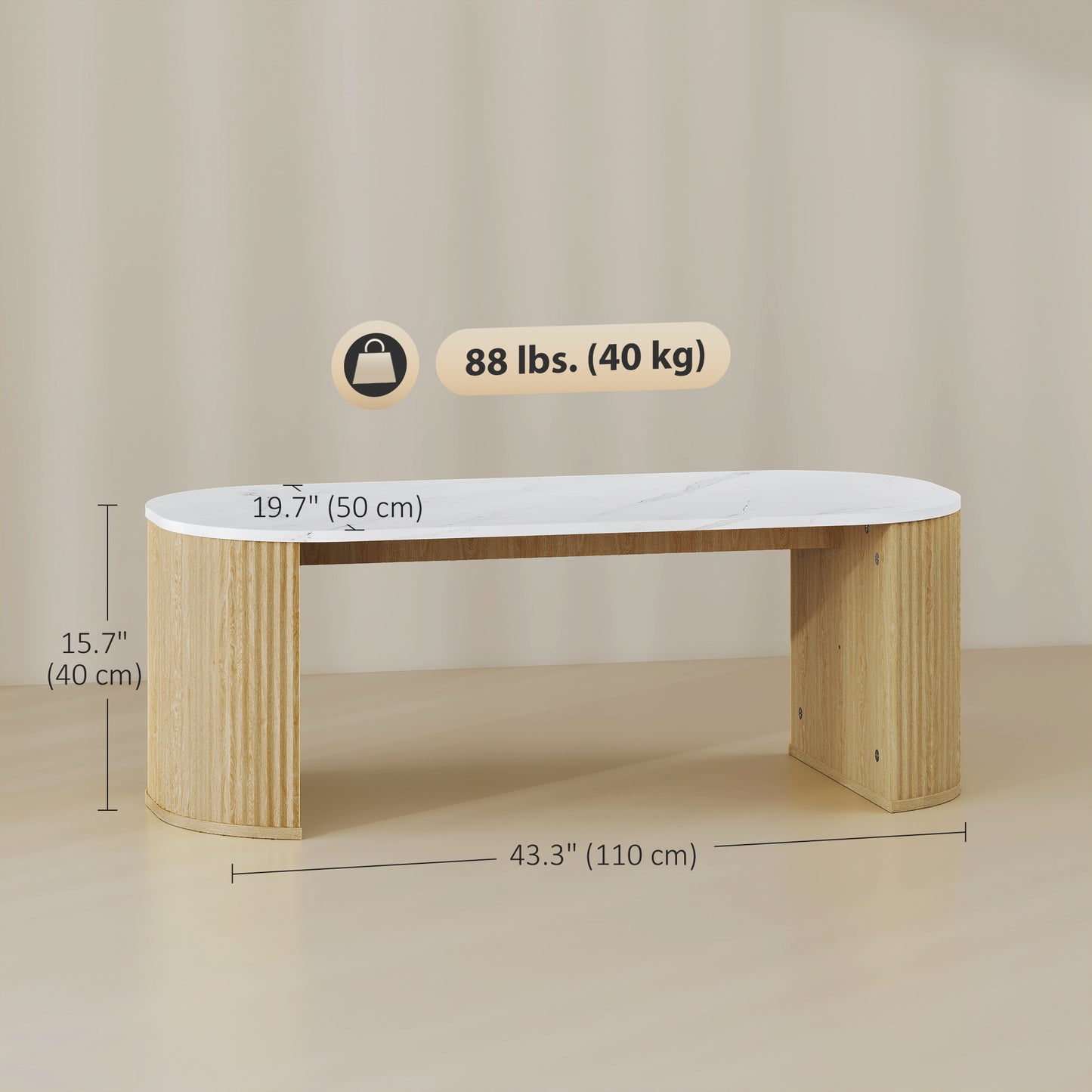 HOMCOM Coffee Table, Modern Marble-Effect Living Room Table with Round Corners and Thicken Legs, Black