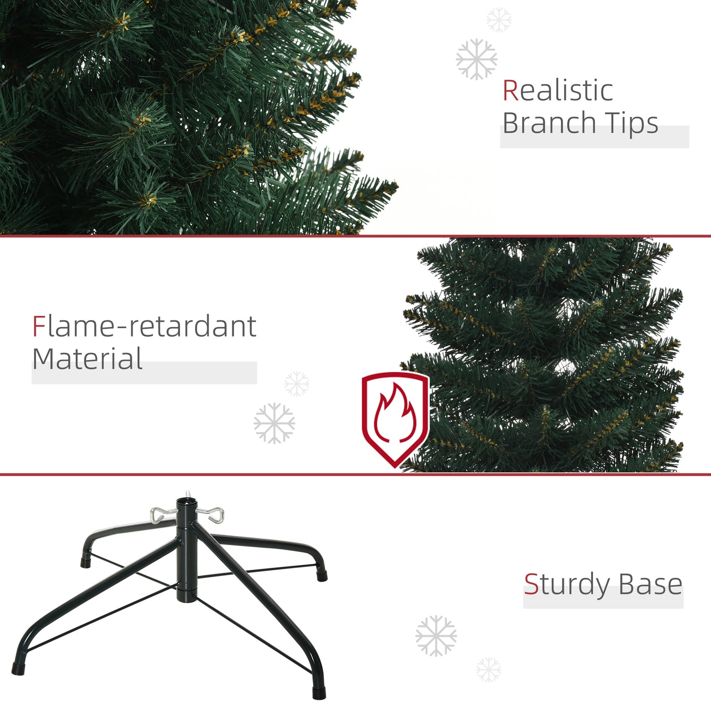 HOMCOM 6FT Artificial Christmas Tree Xmas Pencil Tree Holiday Home Indoor Decoration with Foldable Black Stand for Party, Green