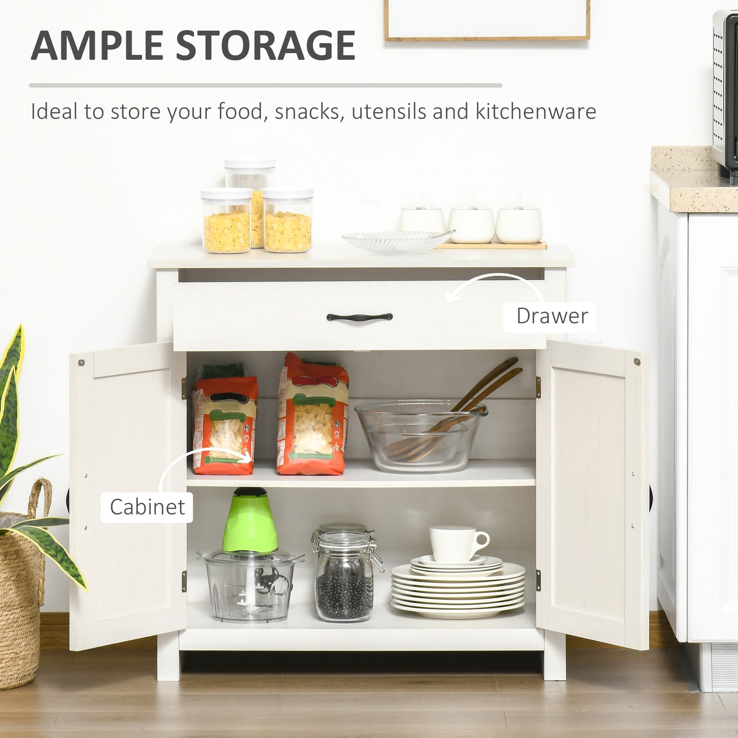 HOMCOM Farmhouse Sideboard Buffet Cabinet, Storage Cabinet with Barn Doors, Distressed Brown
